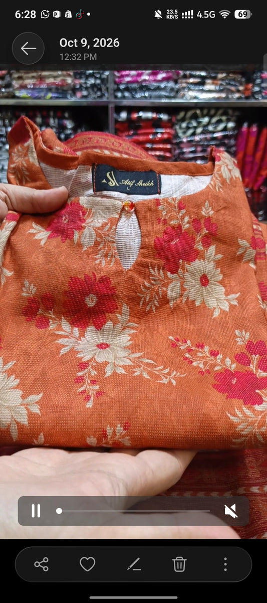 Binsaeed zari khaddar stiched shalwar kameez 3pc orredz
