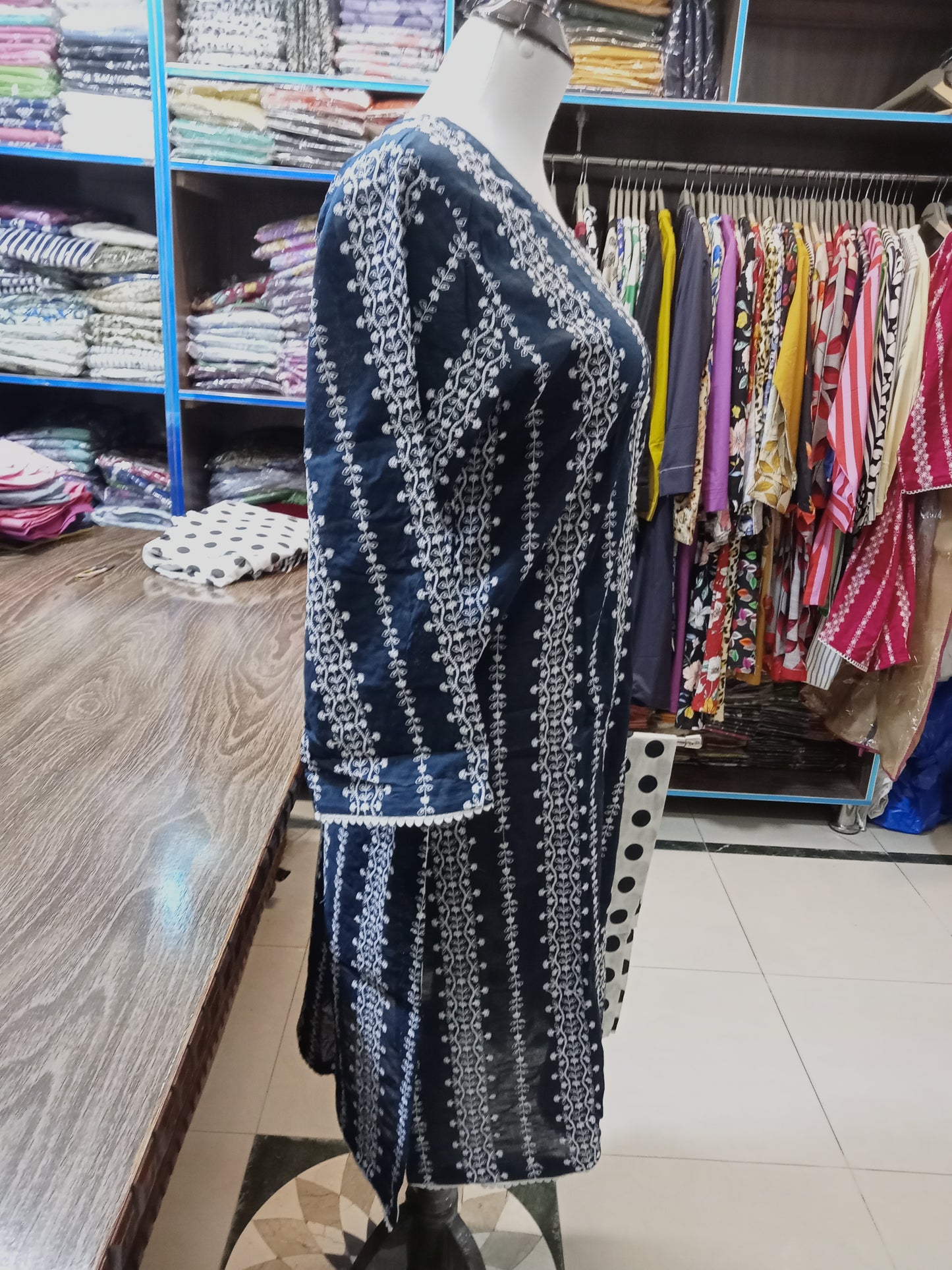 Lawn embroidered stitched shalwar qameez