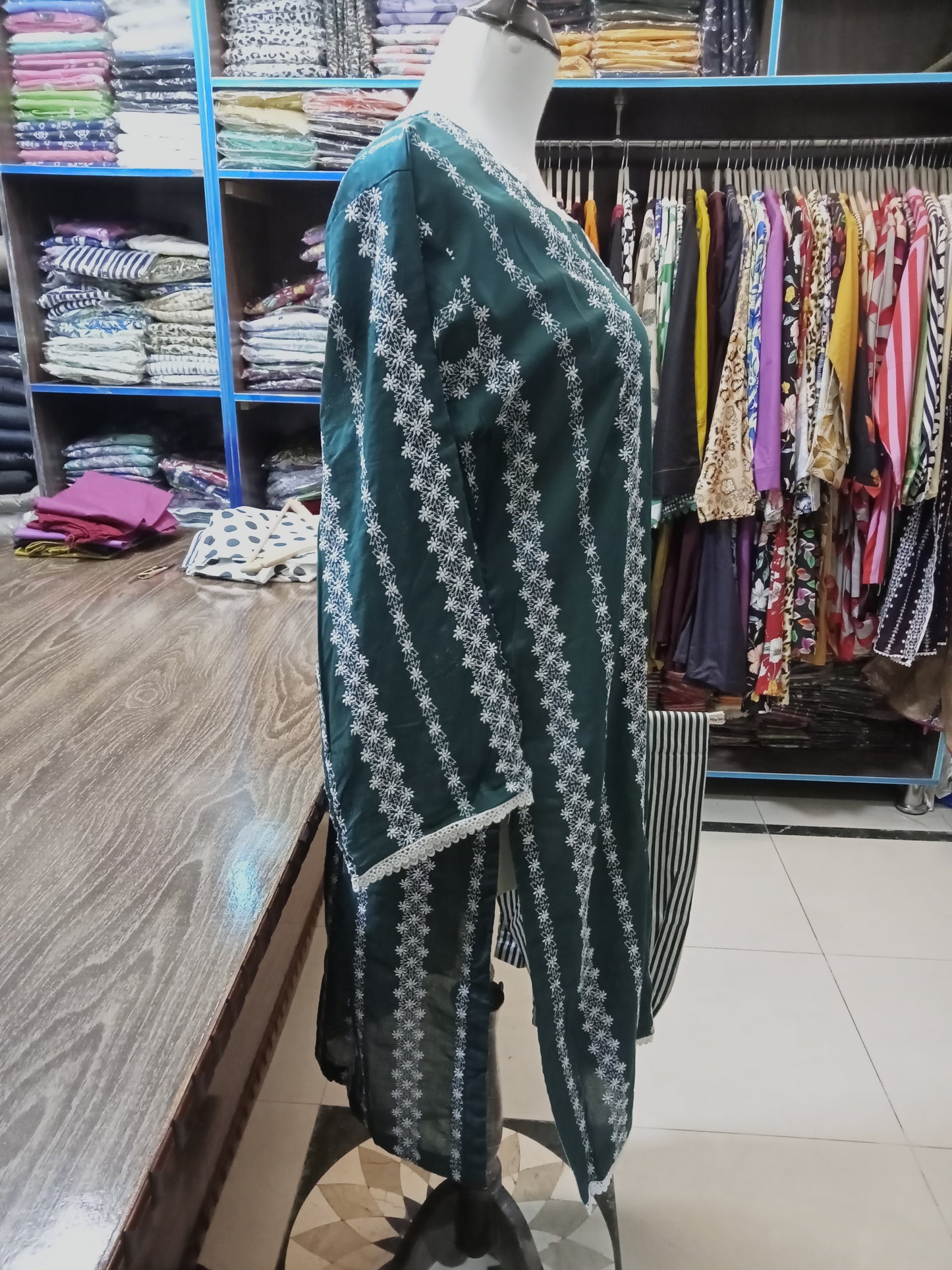 Lawn embroidered stitched shalwar qameez