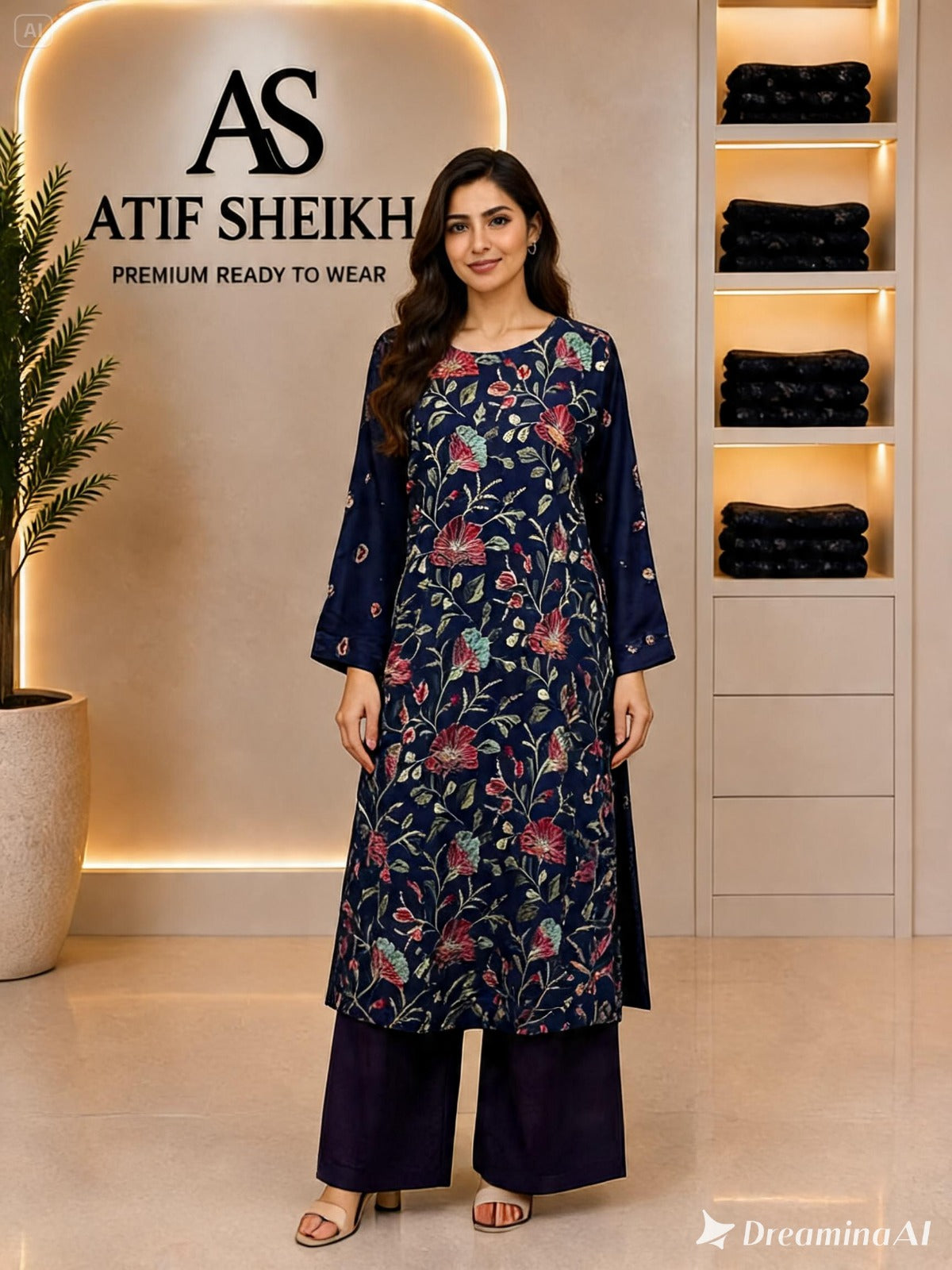 Karandi embroidered stiched long shirt trouser 2pc nvyd2