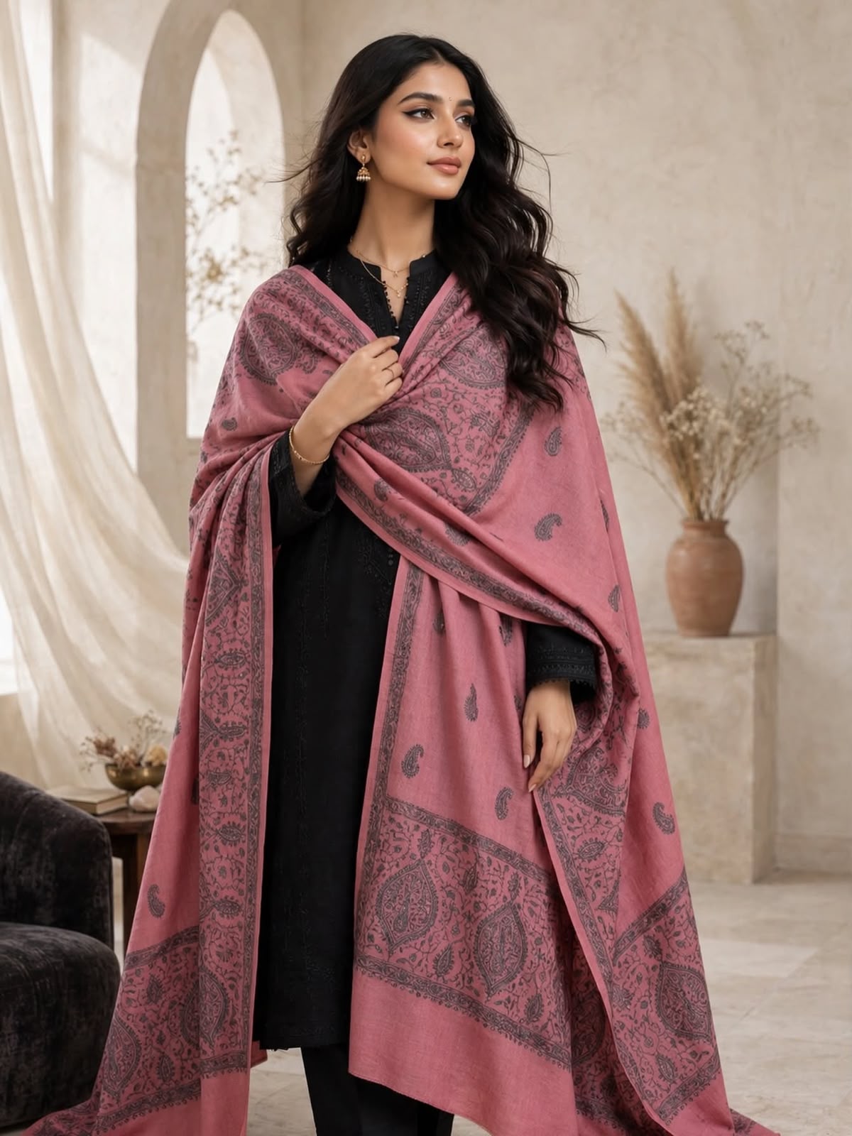 Pashmina woolen embroidered shawl pnkemb