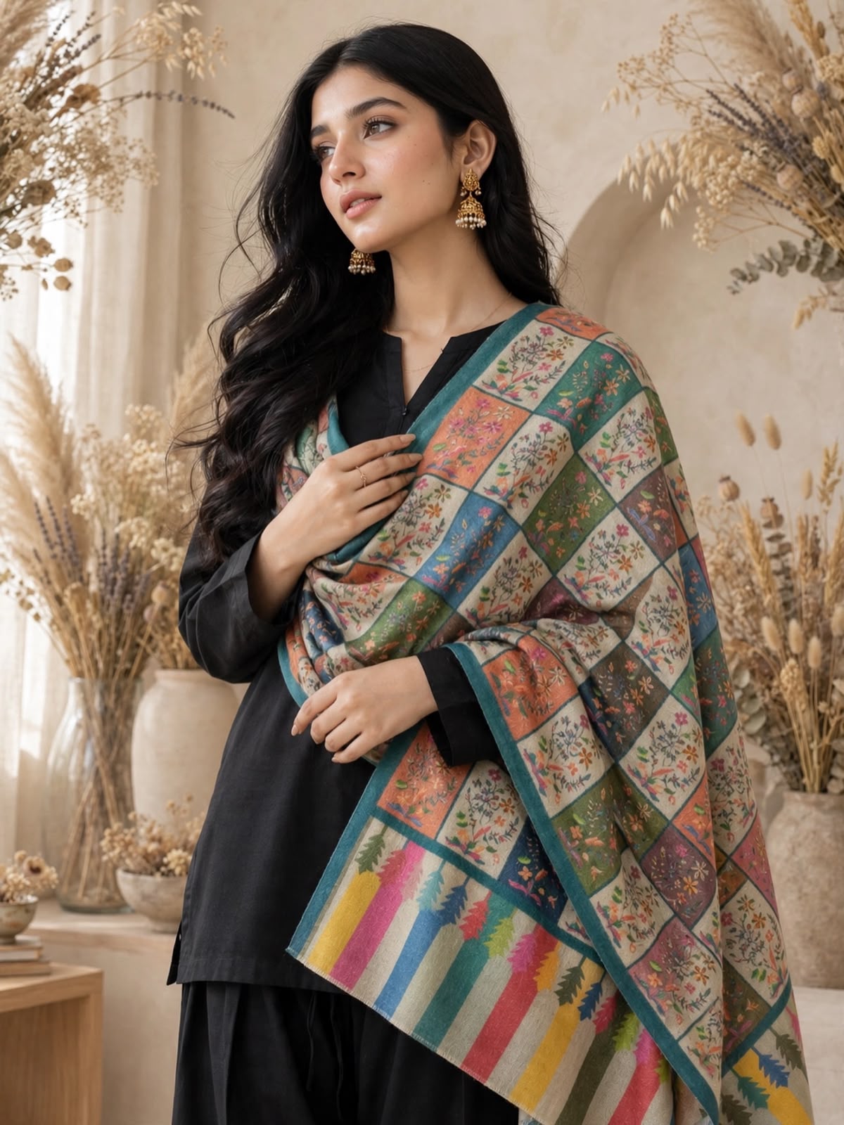 Pashmina woolen qalamkar shawl