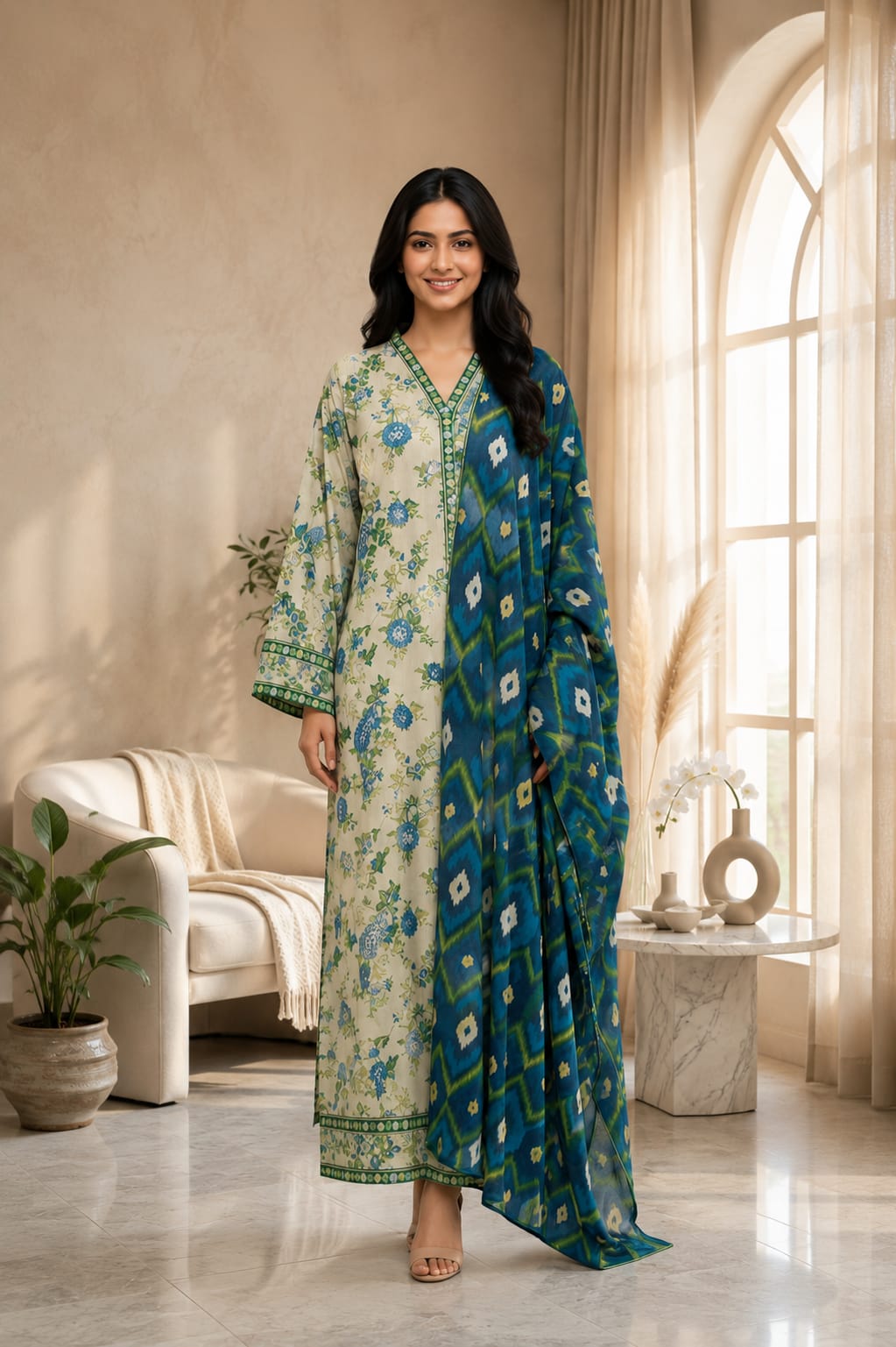 Binsaeed premium lawn stiched shirt trouser 3 pc psta