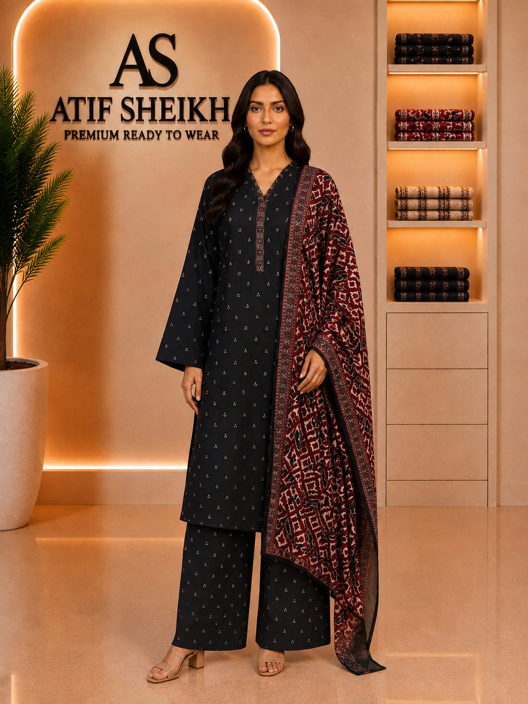 Binsaeed premium lawn stiched shirt trouser 3pc blkaj