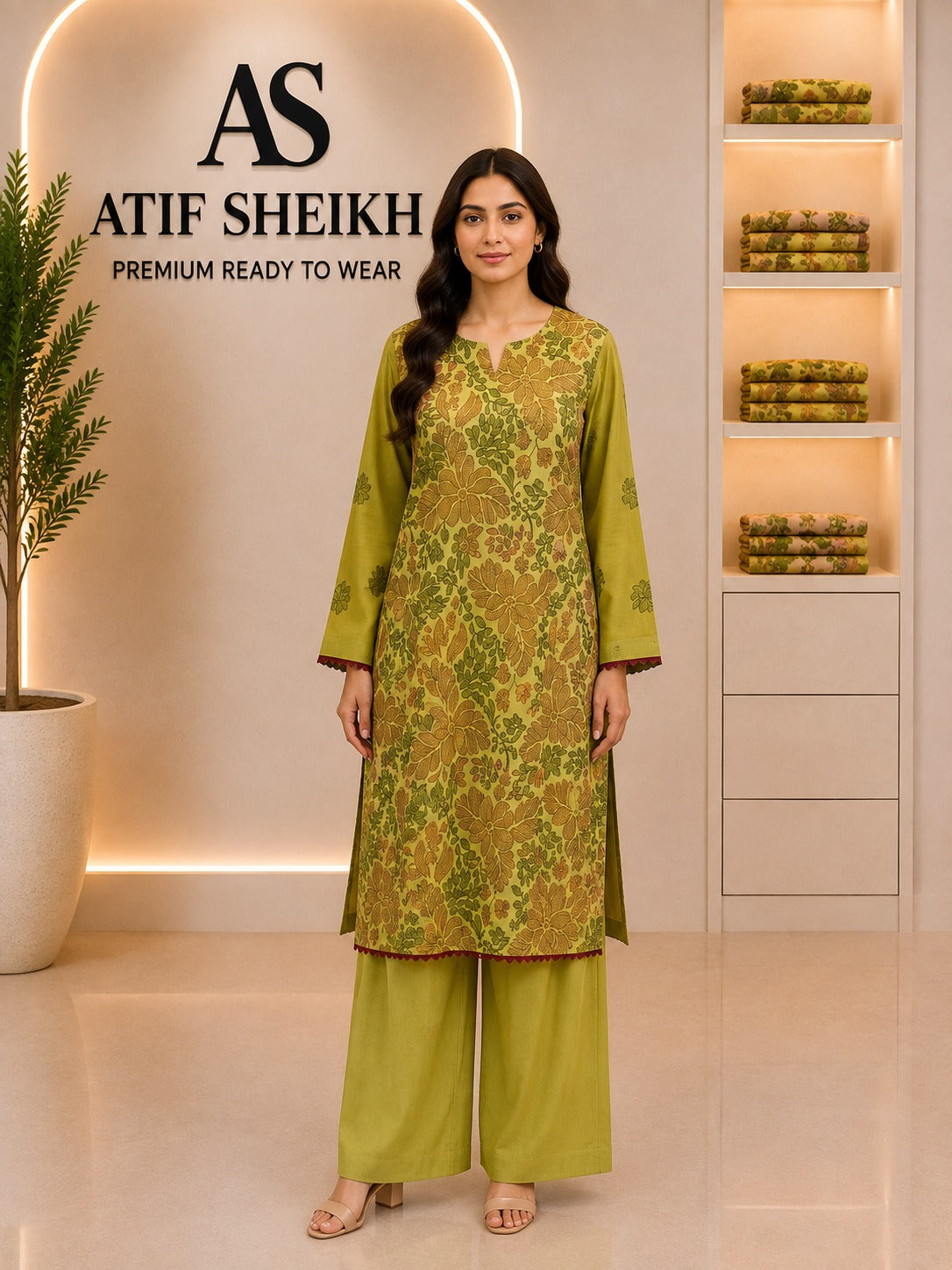 Breeze embroidered lawn stiched long shirt trouser 2 pc dnibr
