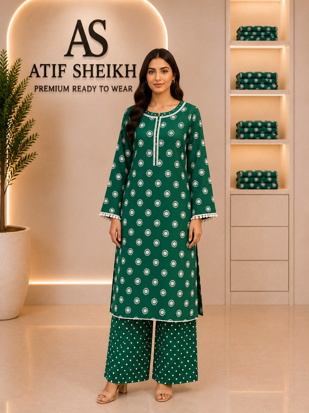 Lawn embroidered stiched shirt trouser 2pc