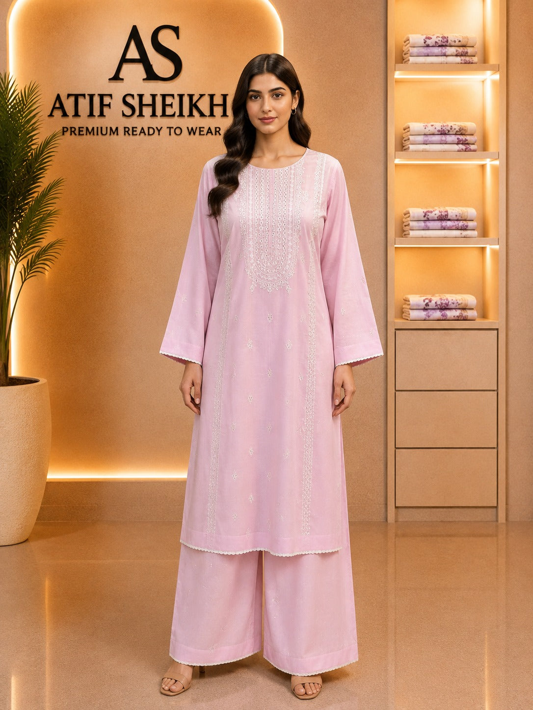 Breeze embroidered lawn stiched long shirt trouser 2pc borpnk
