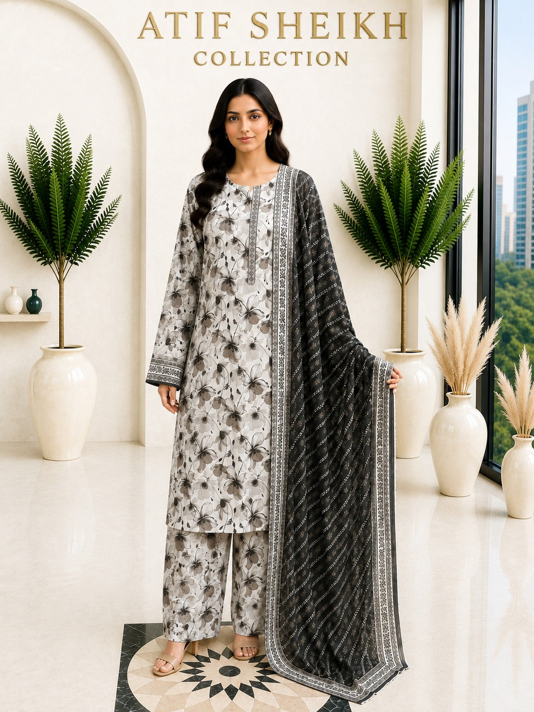 Safina premium lawn stiched shalwar kameez 3 pc blkwt