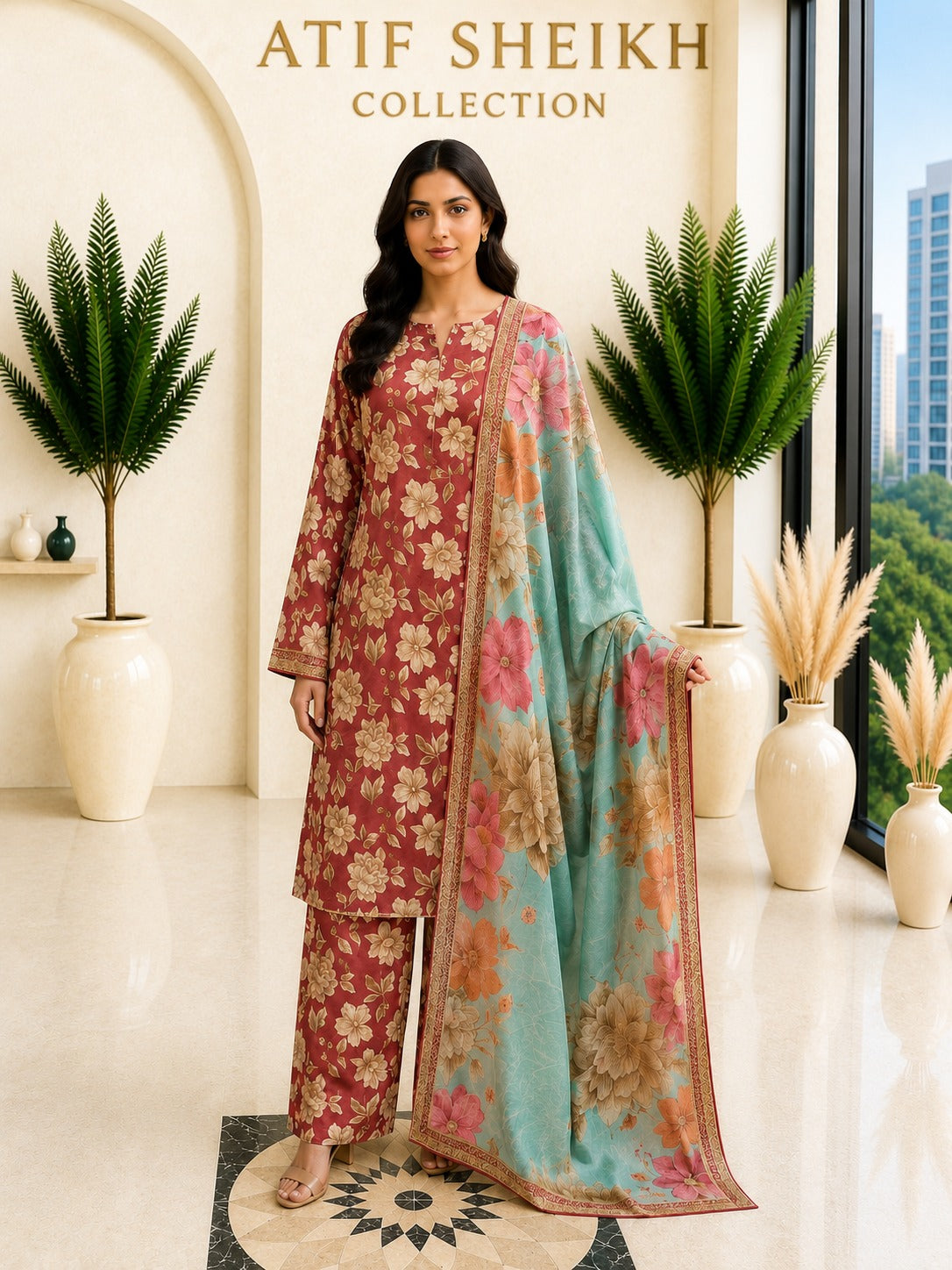 Safina premium lawn stiched shirt trouser 3pc pchsky