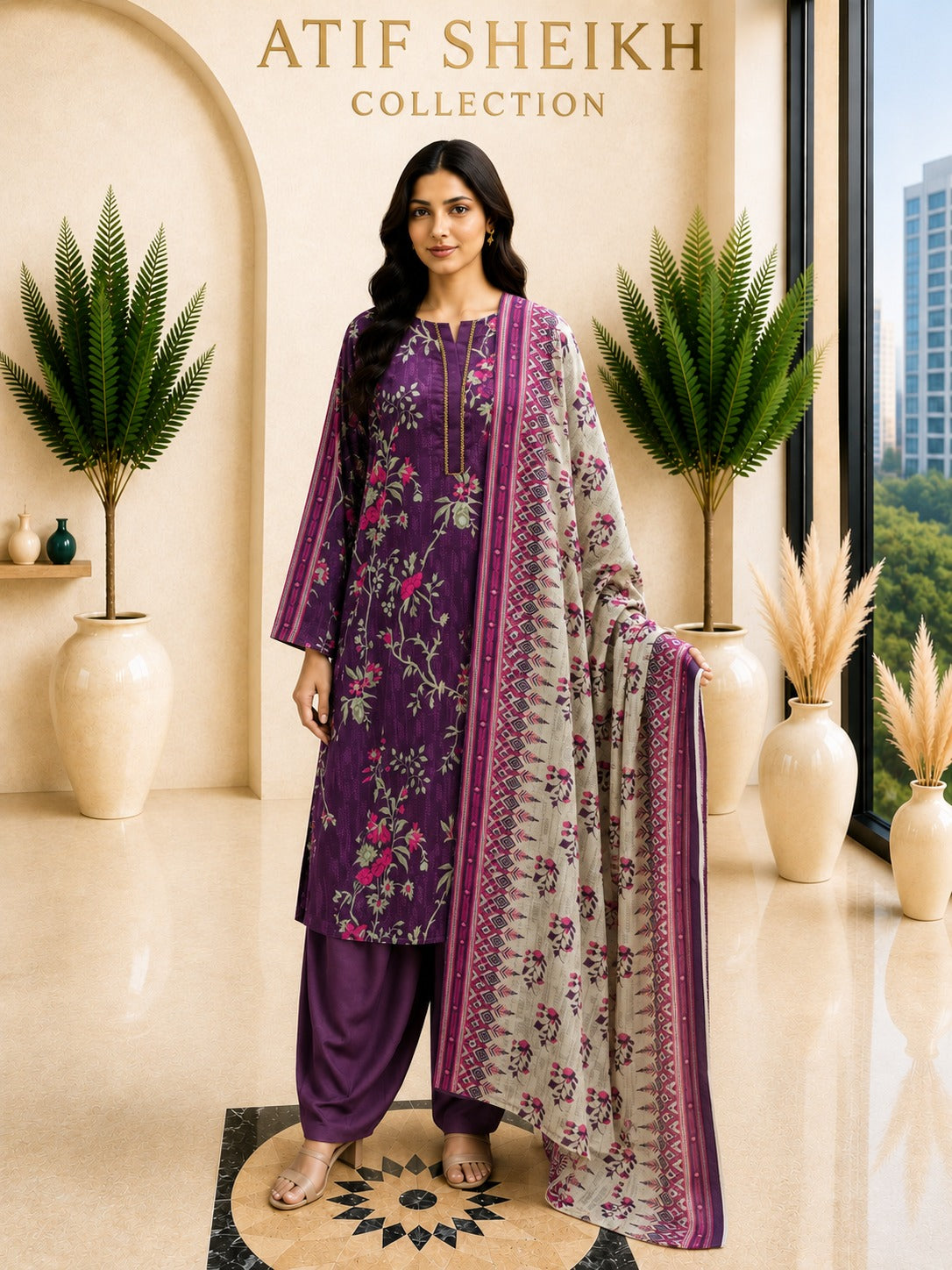 Safina premium lawn stiched shalwar kameez 3 pc plmfl