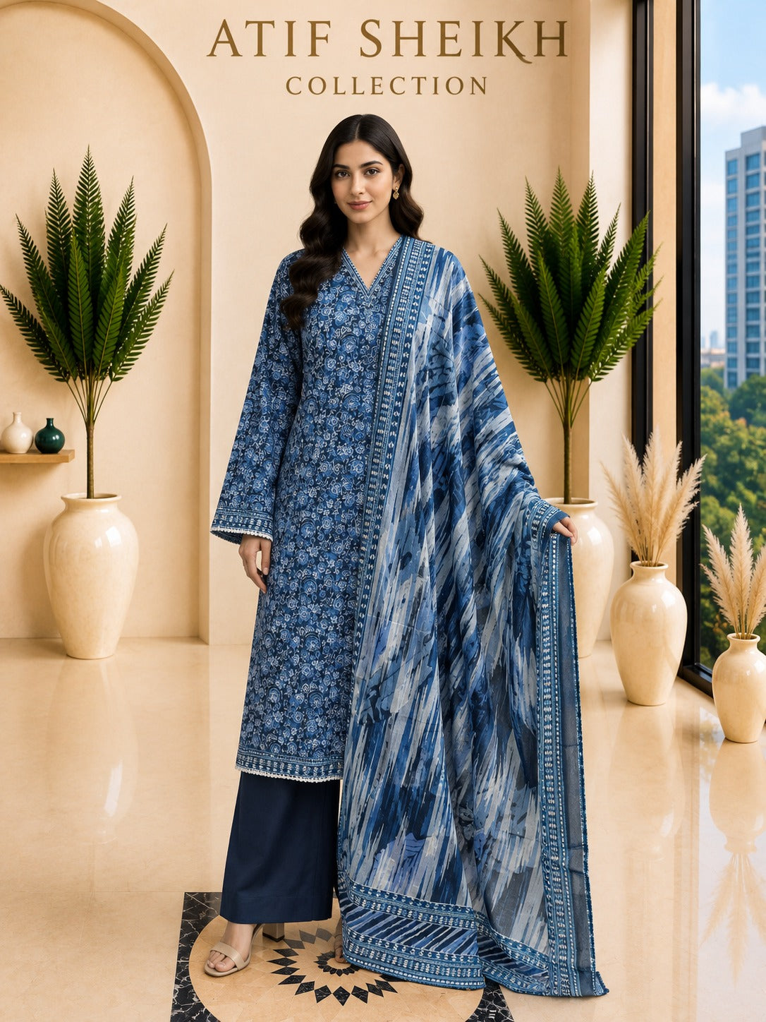 Binsaeed premium lawn stiched shalwar kameez 3pc nvywt