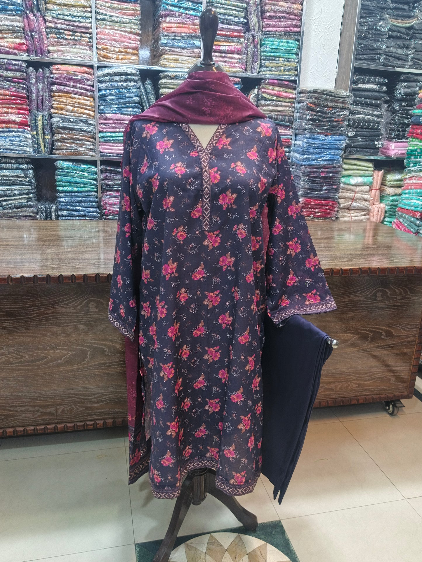 Binsaeed premium lawn stiched shalwar kameez 3pc flsapnk