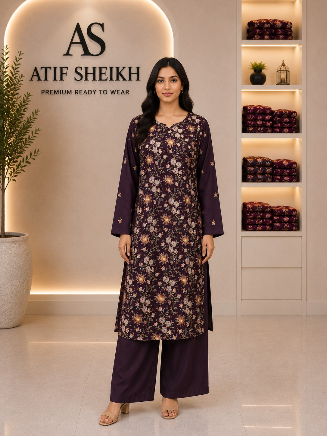 Karandi embroidered stiched long shirt trouser 2pc mrjd2