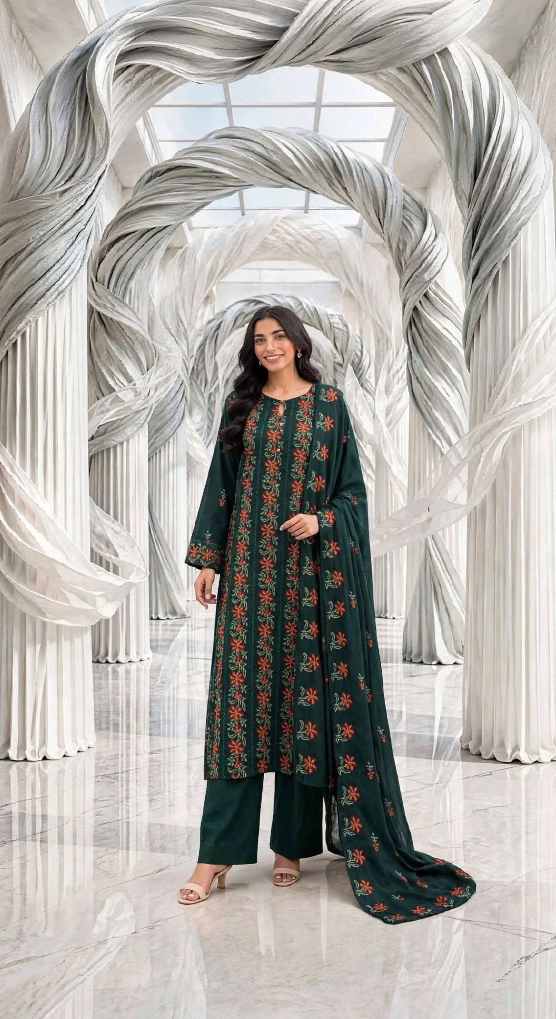 Karandi embroidered stiched long shirt trouser 3pc Bg