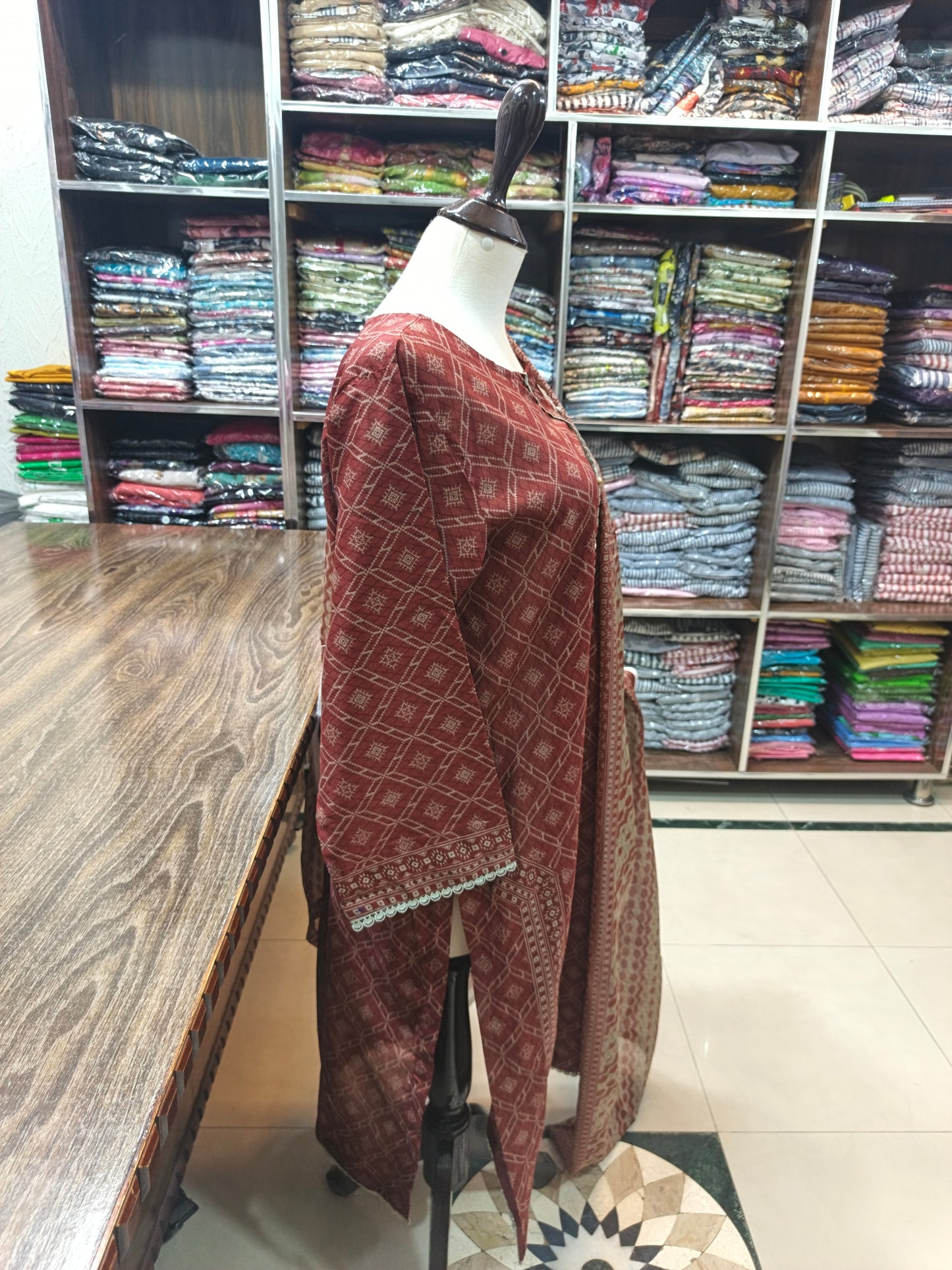 Safina premium lawn stiched shalwar kameez 3pc brn