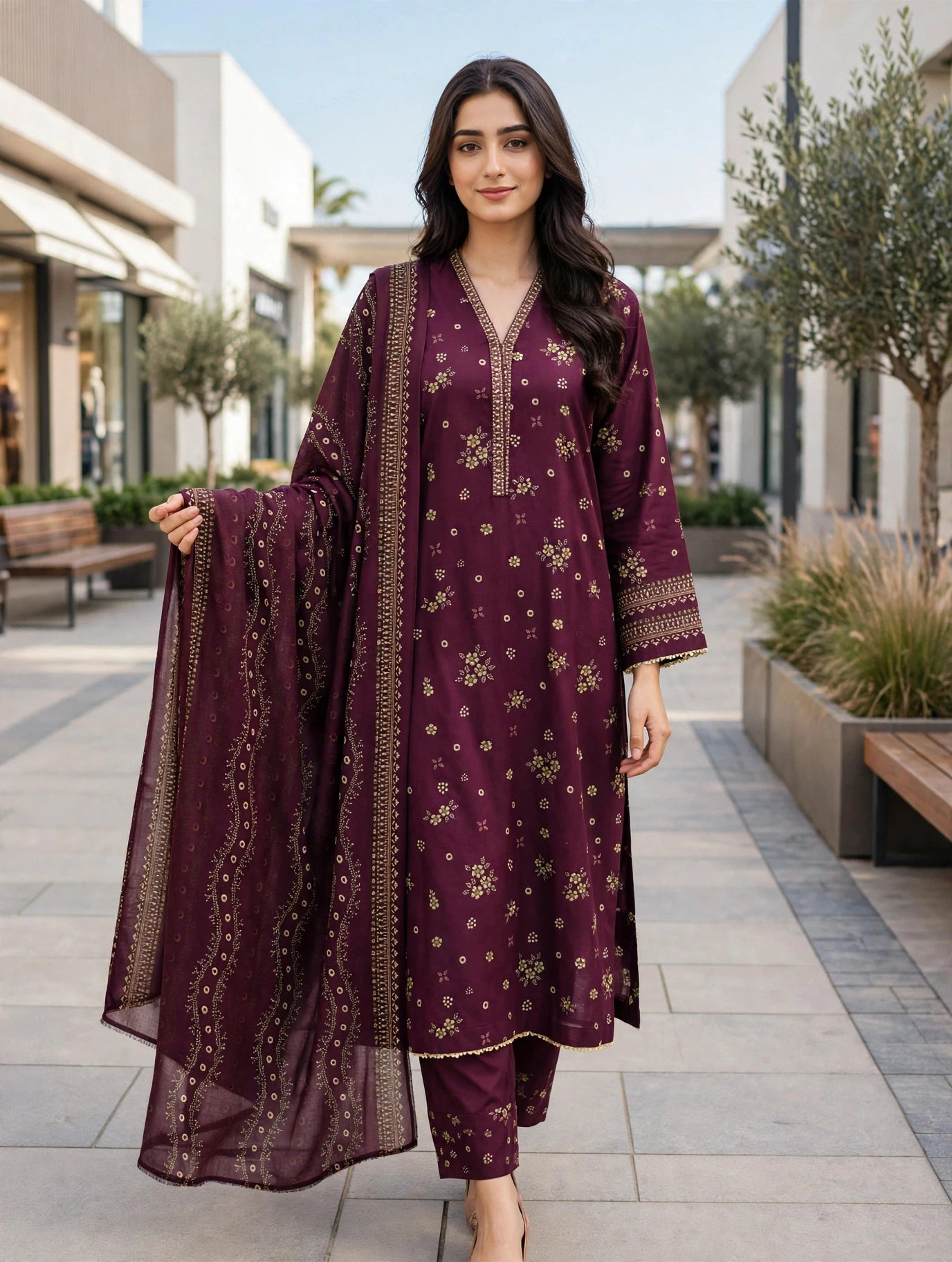 Binsaeed premium lawn stiched shirt trouser 3pc klv