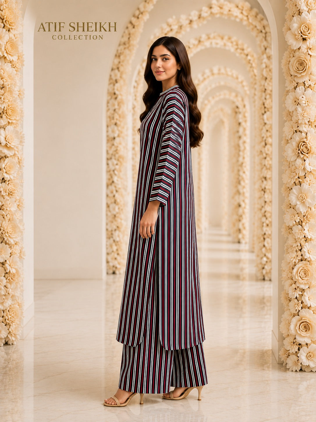 Linen stiched long shirt and trouser 2pc blkred