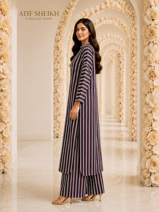 Linen stiched long shirt and trouser 2pc blkred