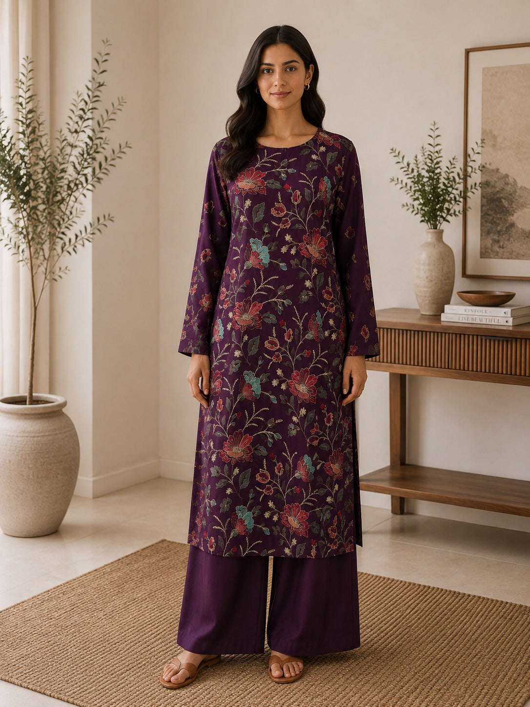 Karandi embroidered stiched long shirt trouser 2pc marjglb