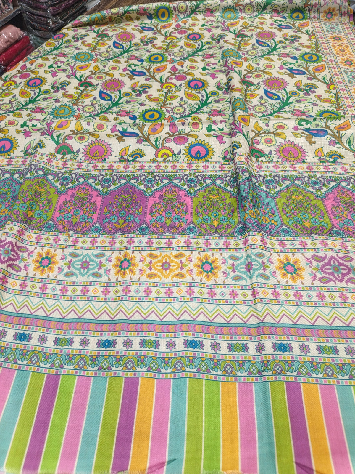 Pashmina woolen qalamkar shawls multi flr