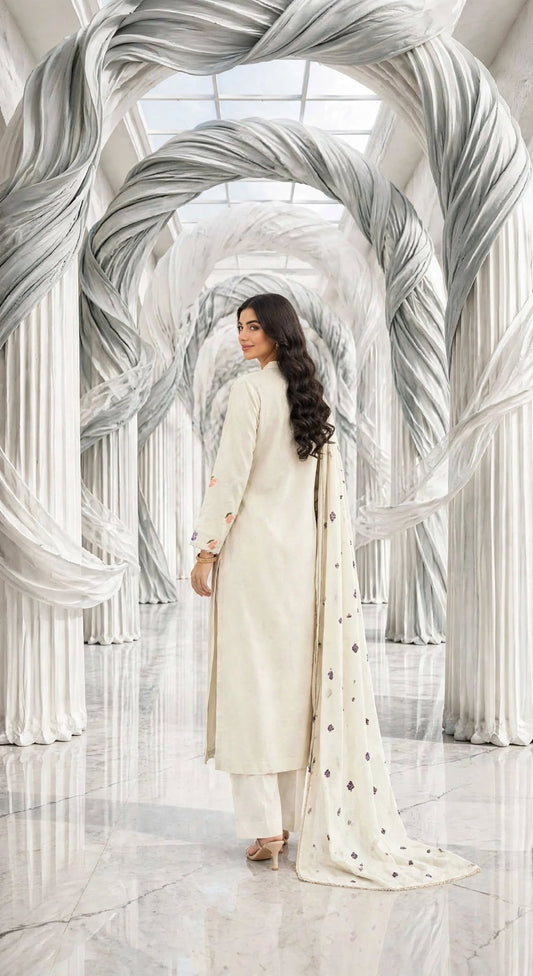 Karandi embroidered stiched long shirt trouser 3pc pgrenjal
