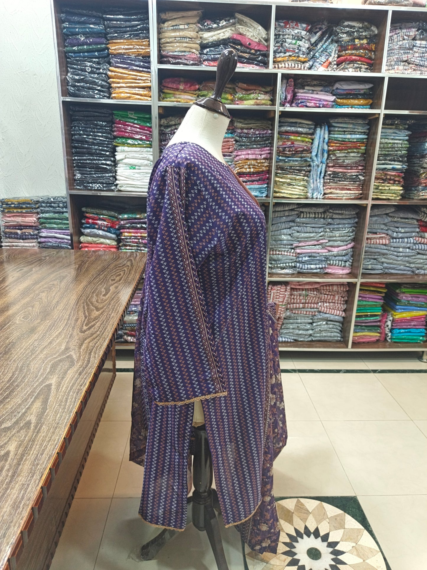 Bin saeed premium lawn stiched shirt trouser 3pc prplstrp