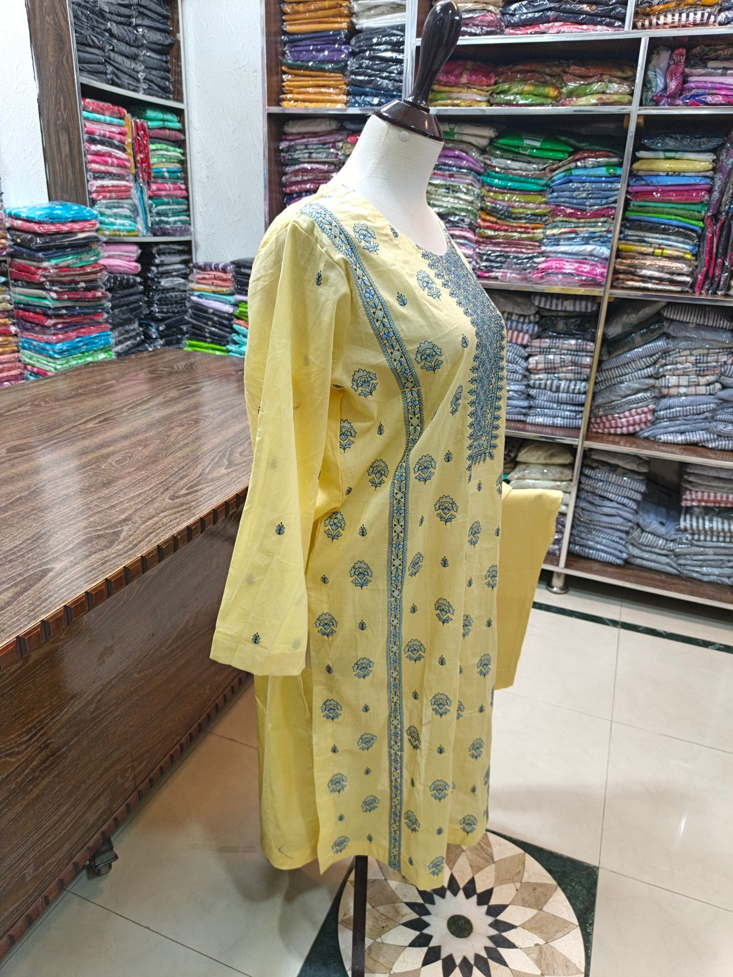 Breeze embroidered lawn stiched long shirt trouser 2pc yelG