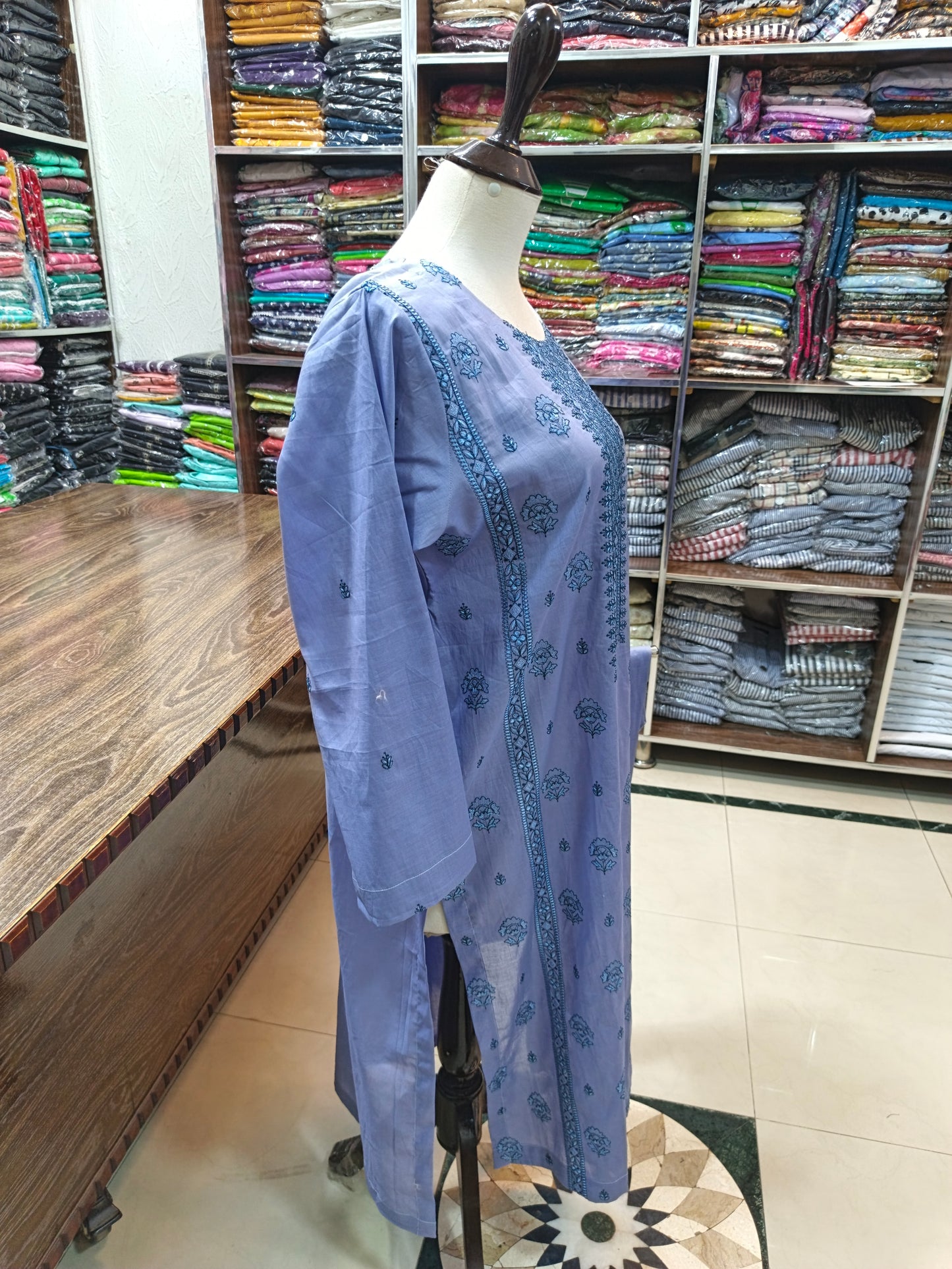Breeze embroidered lawn stiched long shirt trouser 2pc inkG