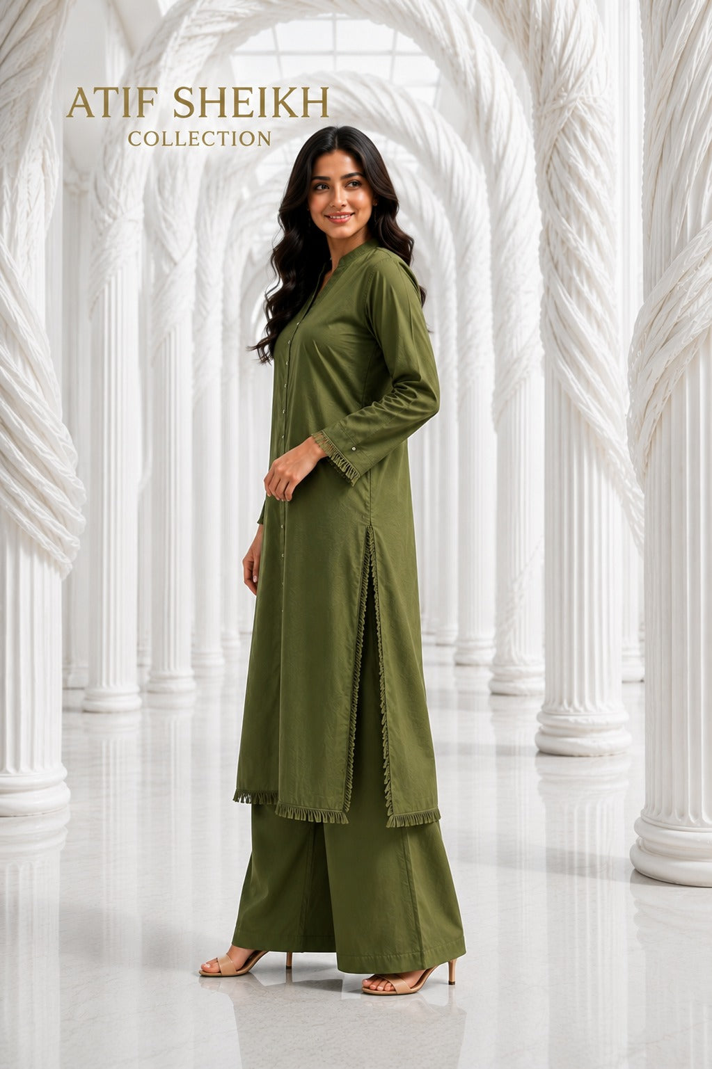 Binsaeed solid khaddar stiched shirt trouser 2 pc mhndi