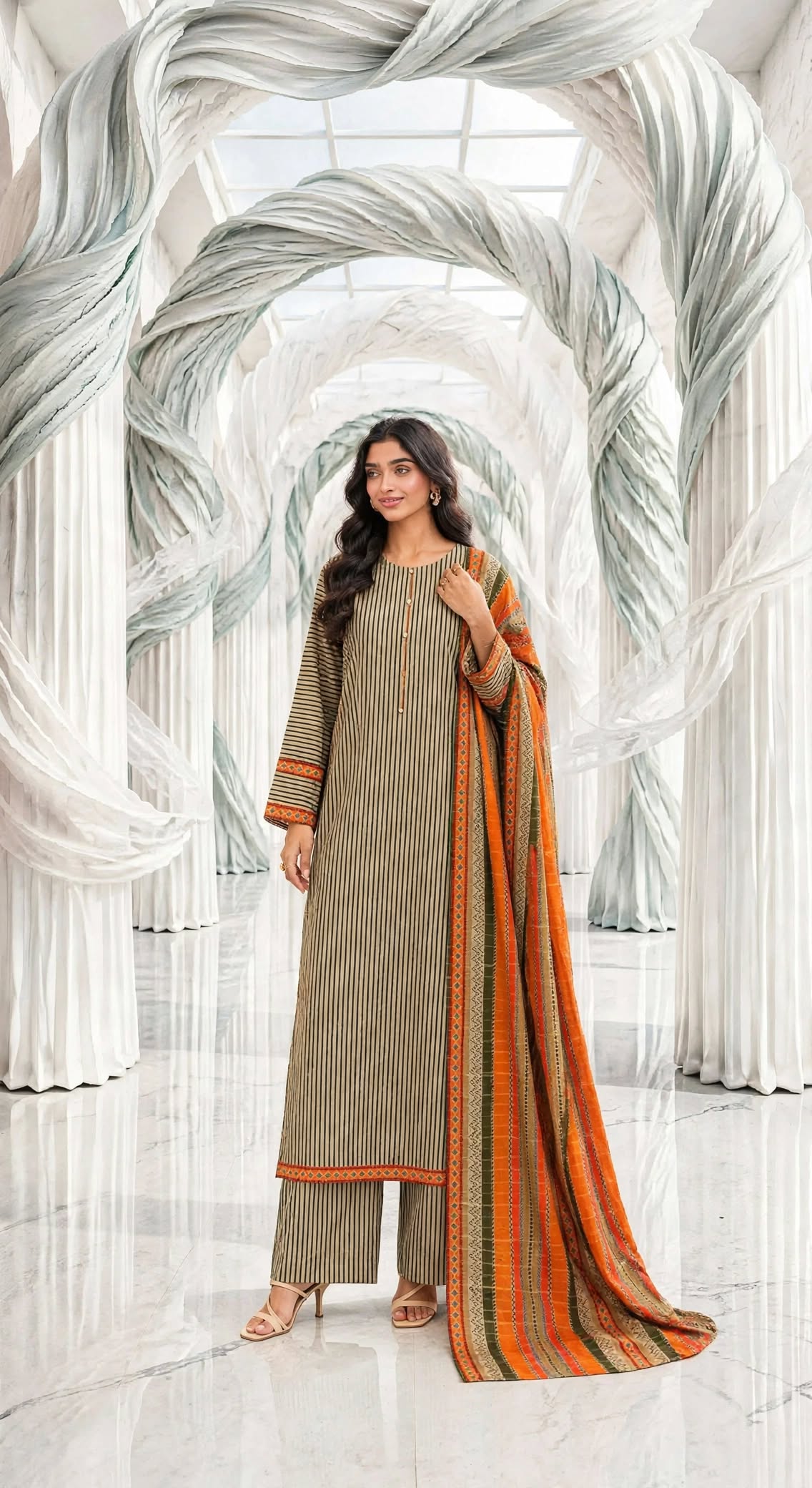 Binsaeed khaddar stiched long shirt trouser 3pc beijorg