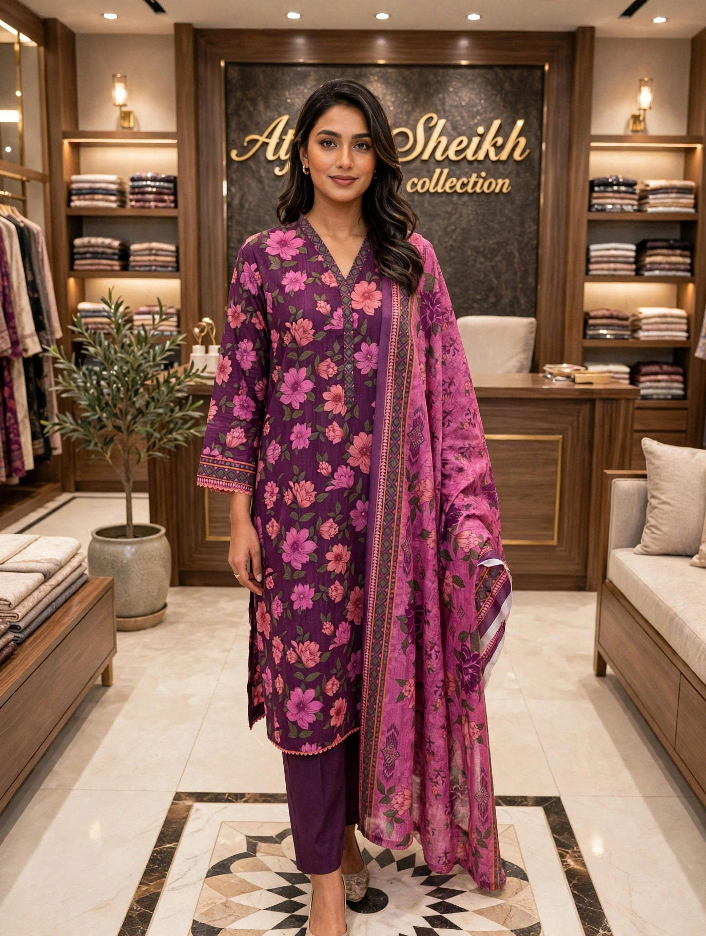 Binsaeed premium lawn stiched shalwar kameez 3pc plumpnk