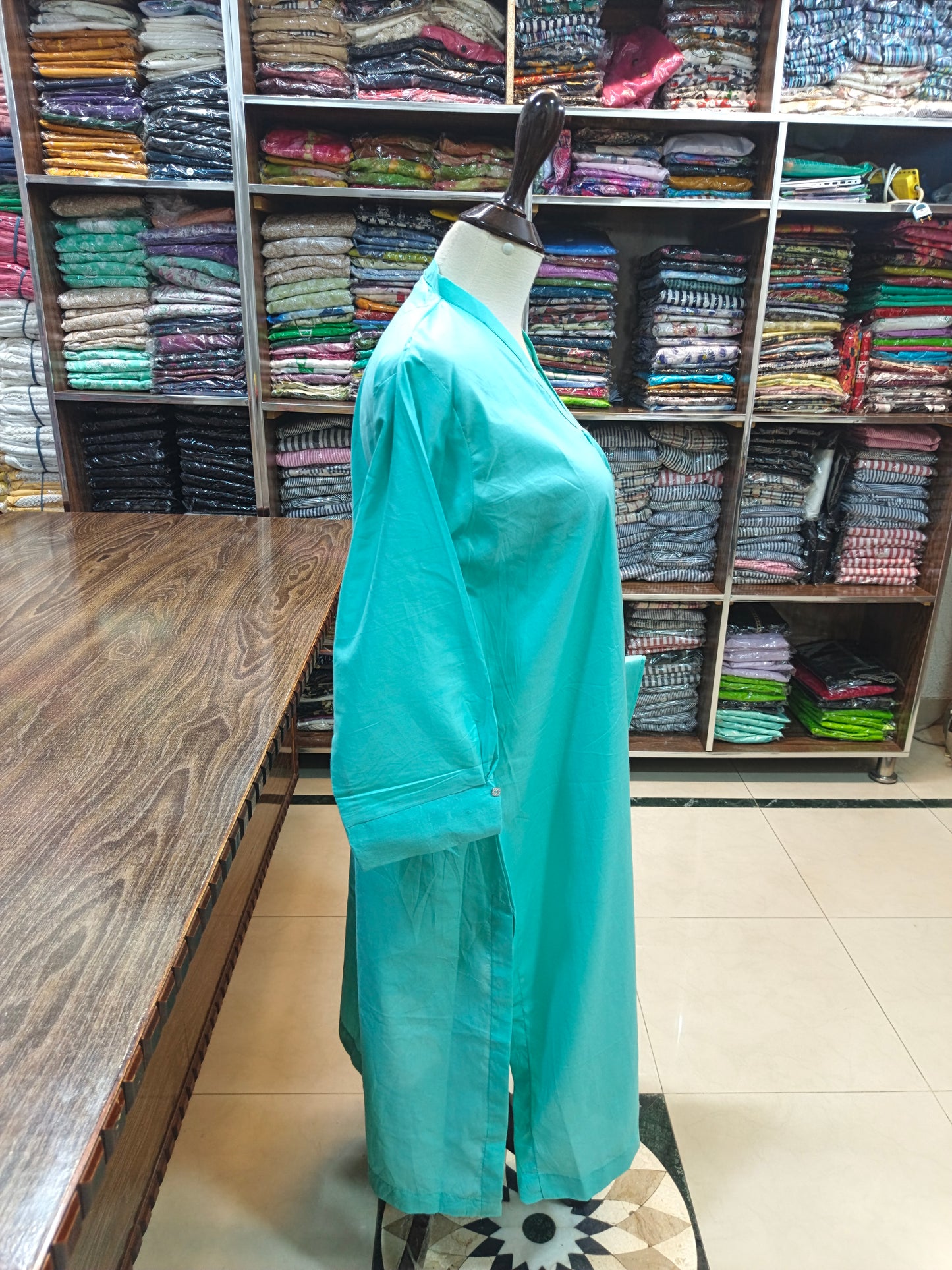 Solid pure lawn long stiched shirt trouser 2 pc iceblu