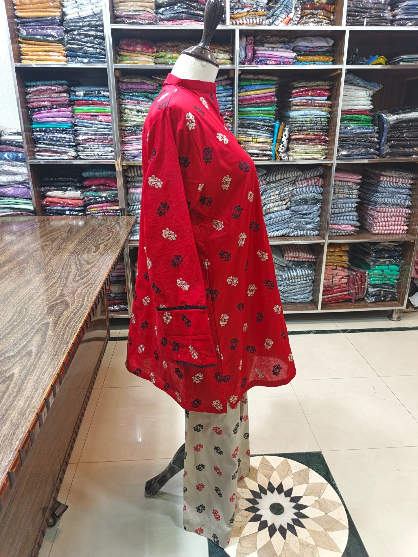 Breeze embroidered stiched lawn short shirt trouser 2 pc red
