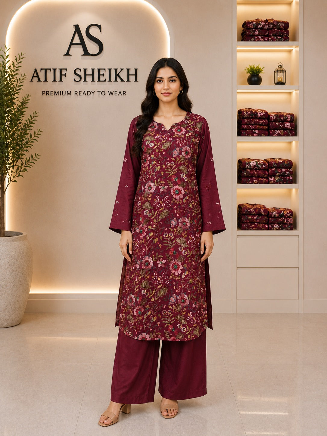 Karandi embroidered stiched long shirt trouser 2pc mrnd1