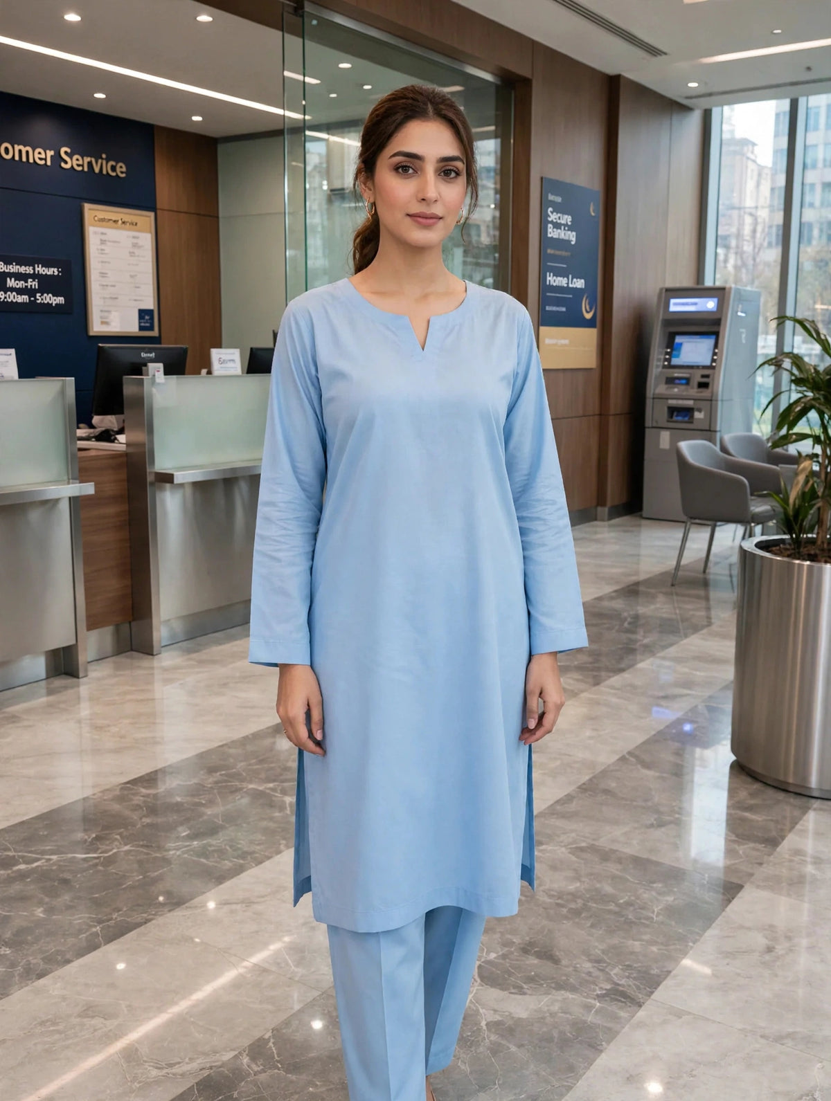Solid pure lawn stiched shalwar kameez 2pc sky