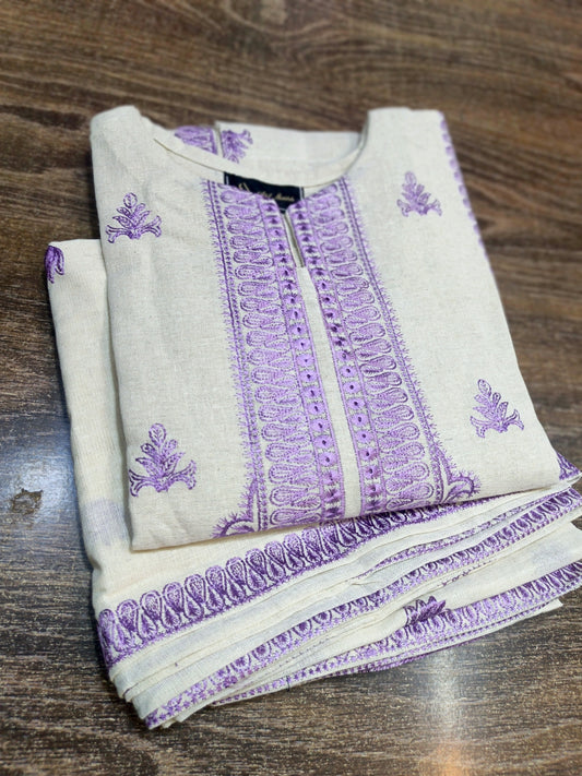 Khaddar embroidered stiched long shirt trouser 3pc lilacgla