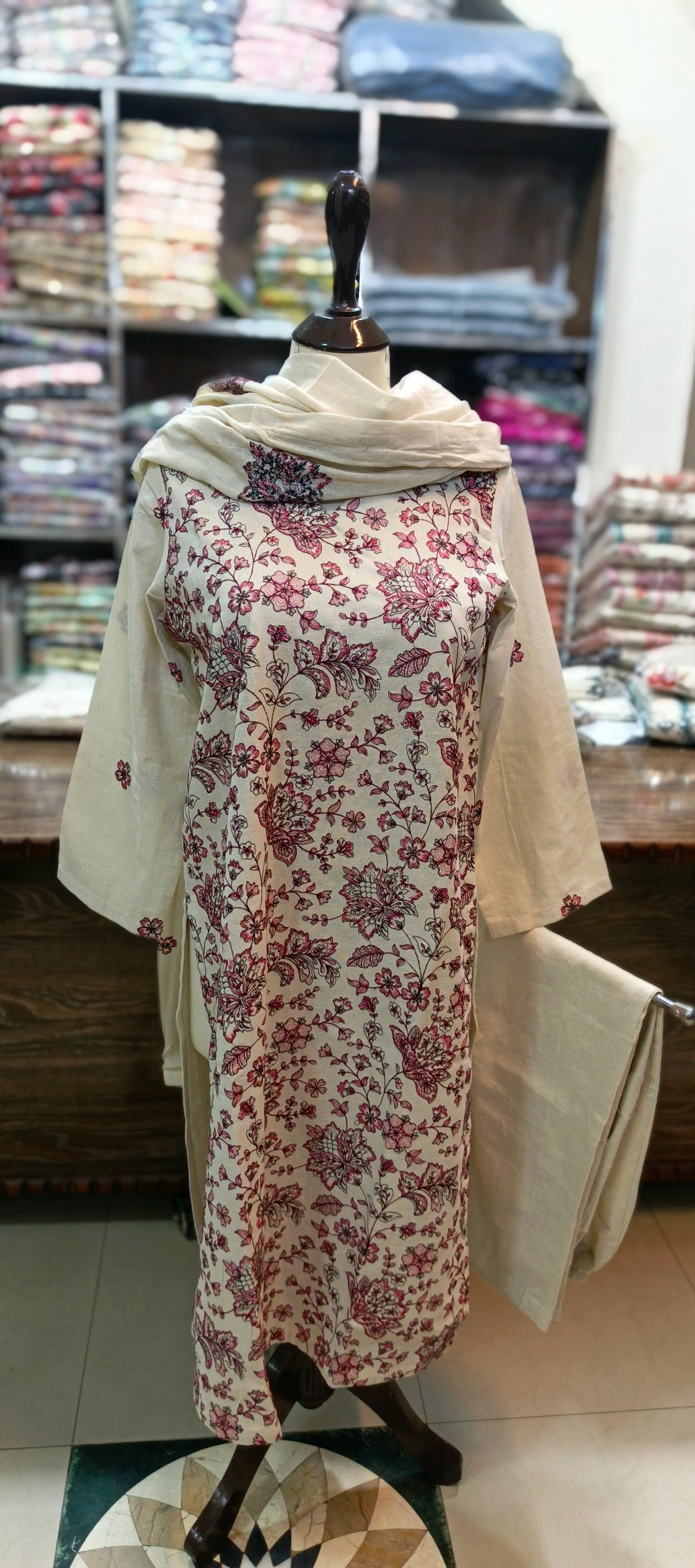 Karandi khaddar embroidered stiched 3 pc