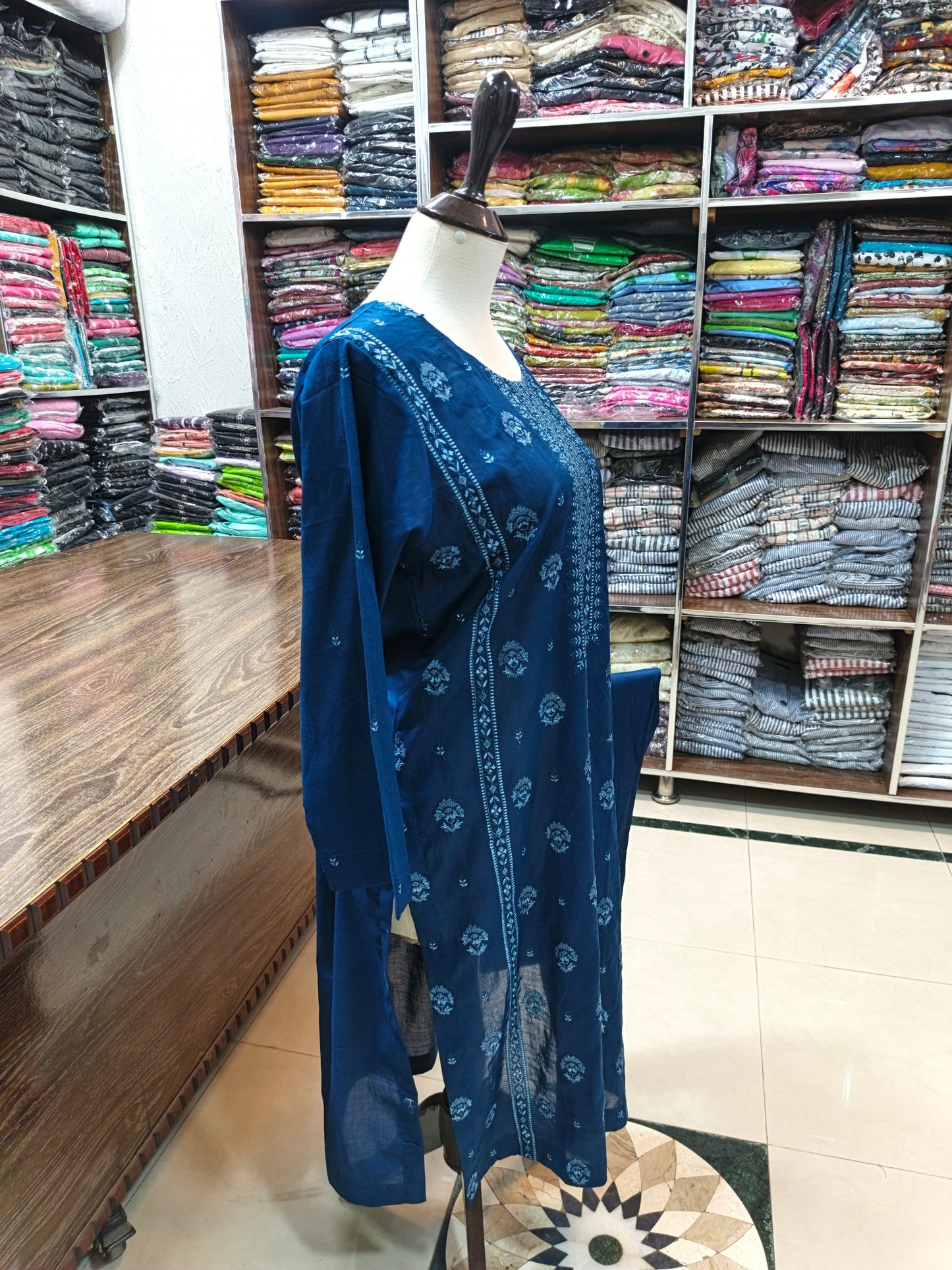 Breeze embroidered lawn stiched long shirt trouser 2pc nvyG