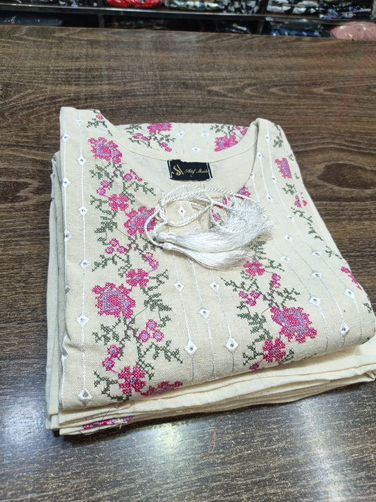 Karandi embroidered stiched long shirt trouser 3pc crschic