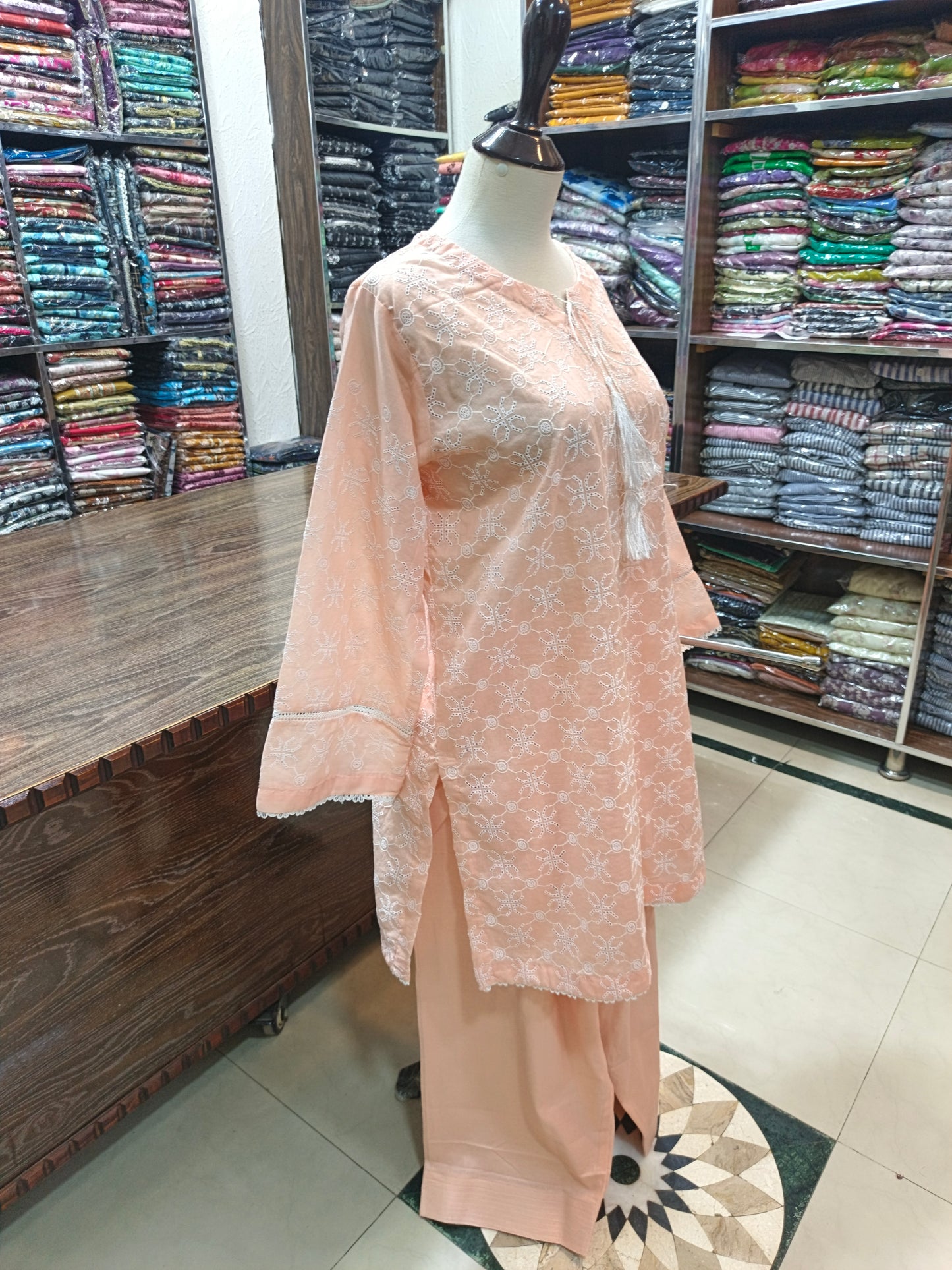 Lawn embroidered stiched short shirt shalwar 2pc pch