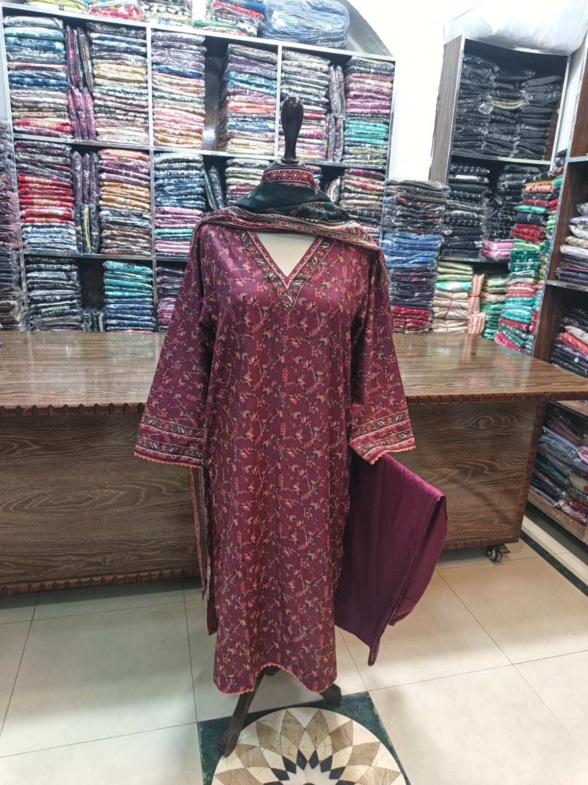 Binsaeed premium lawn stiched shalwar kameez 3pc flsgrn