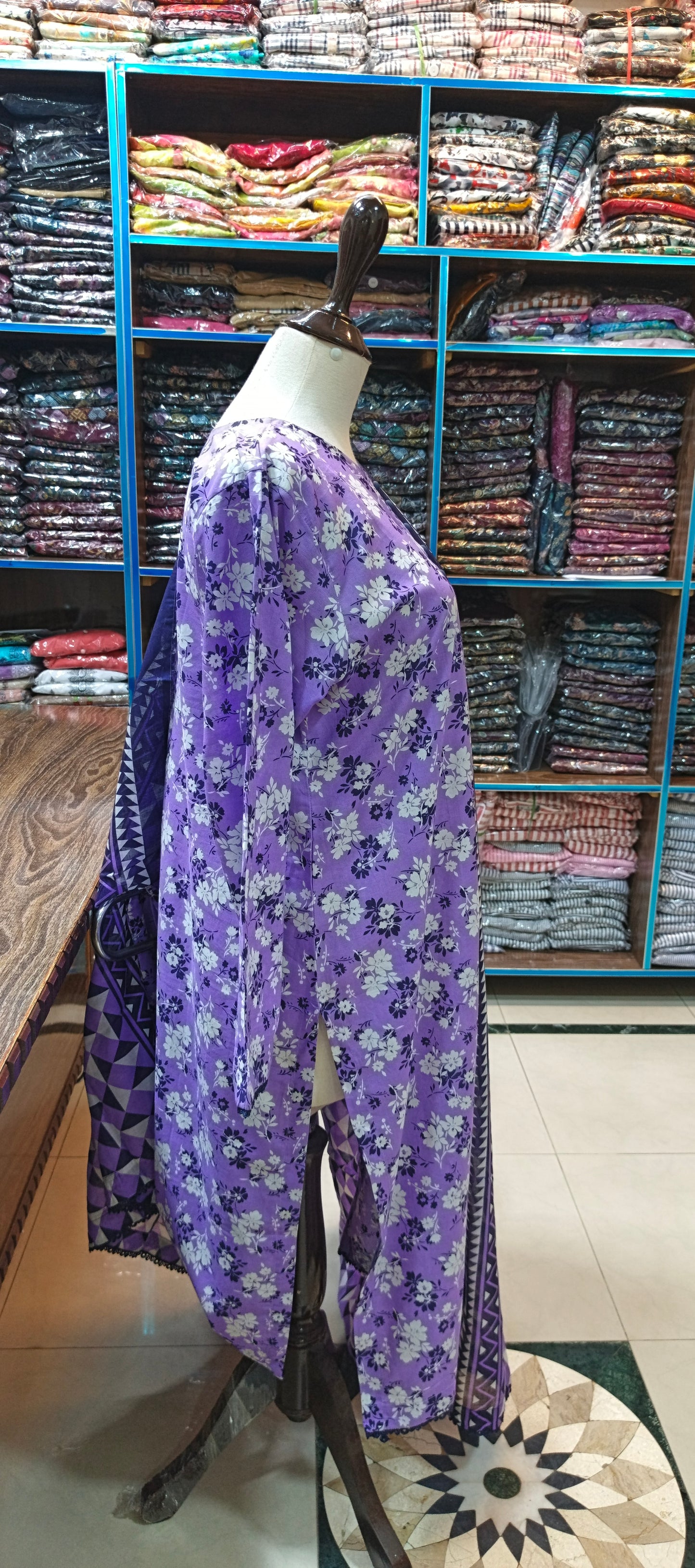 Bin saeed premium lawn stiched long shirt trouser 3 pc