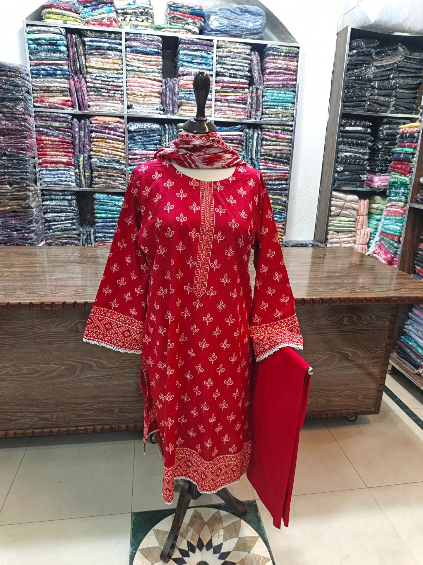 Binsaeed premium lawn stiched shalwar kameez 3pc redchun