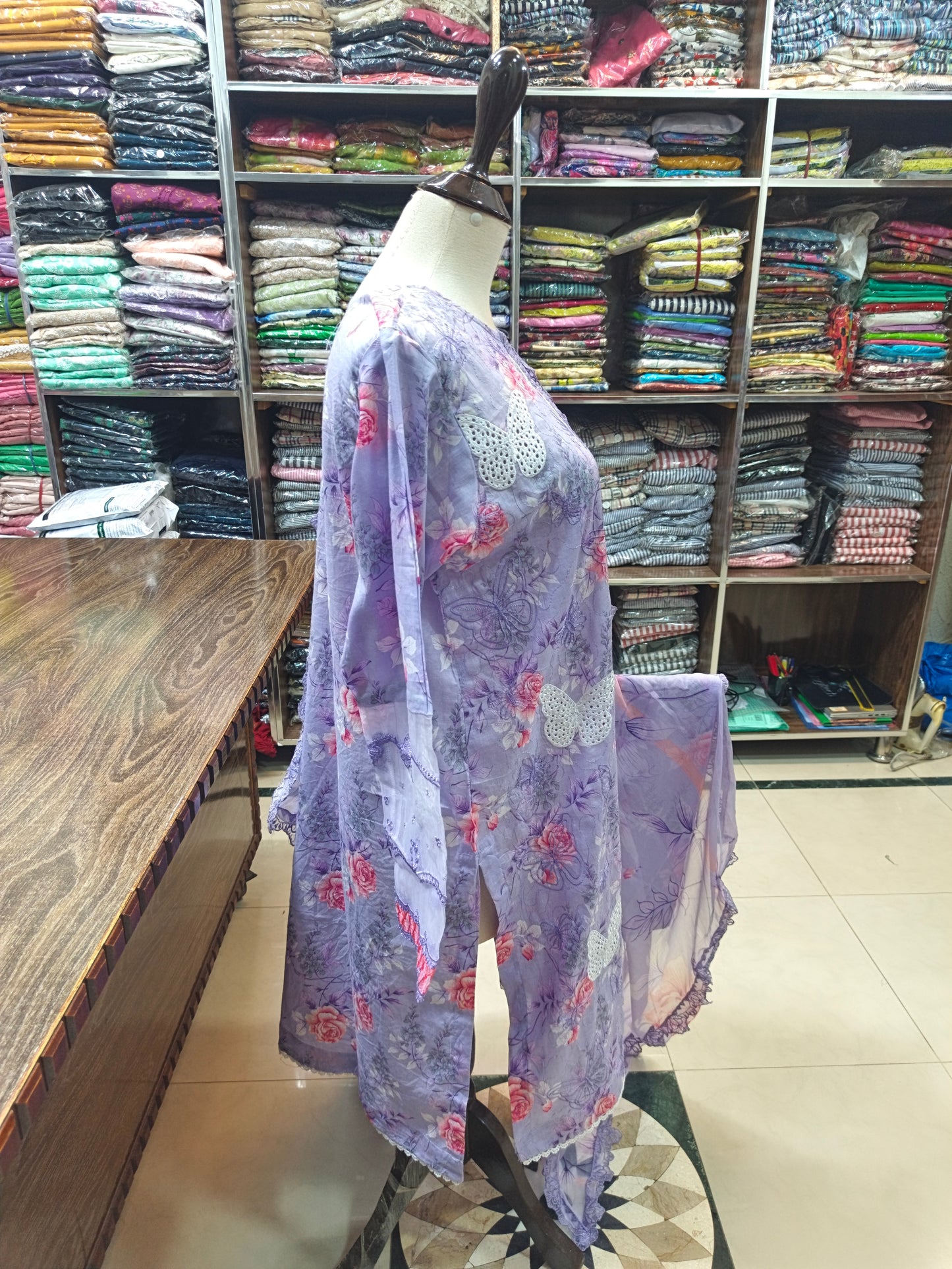 Luxury embroidered stiched maria B M print prpl