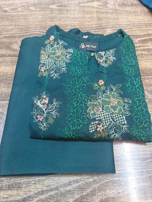Binsaeed khaddar embroidered stiched shirt trouser 3pc Bg3