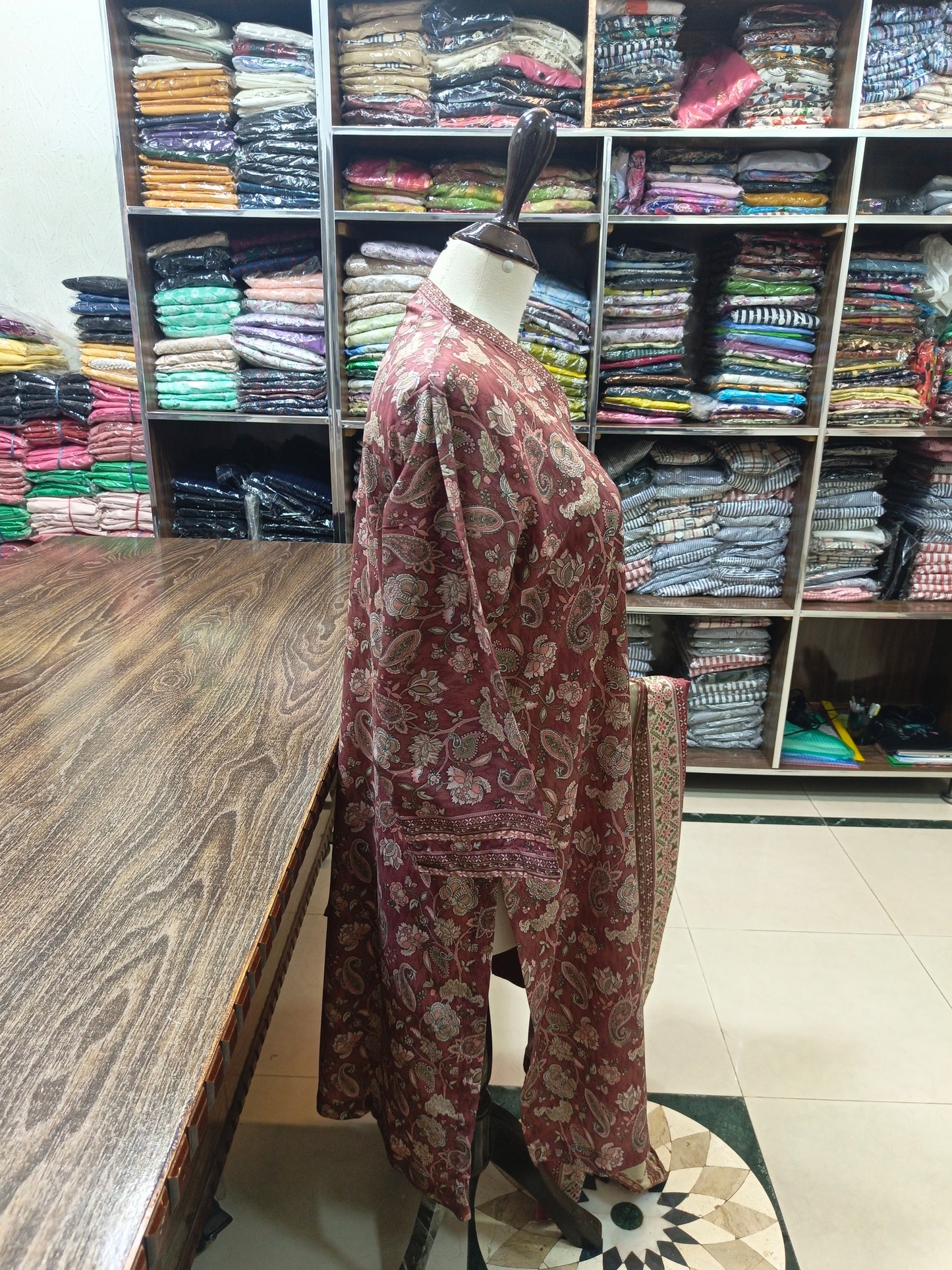 Binsaeed premium lawn stiched shalwar kameez 3 pc teaskin
