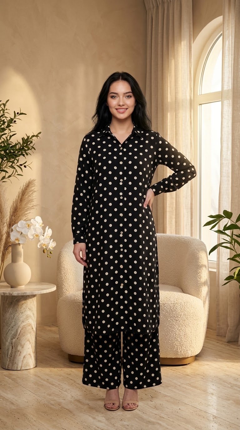 Linen stiched shirt trouser stiched 2 pc blkpolka