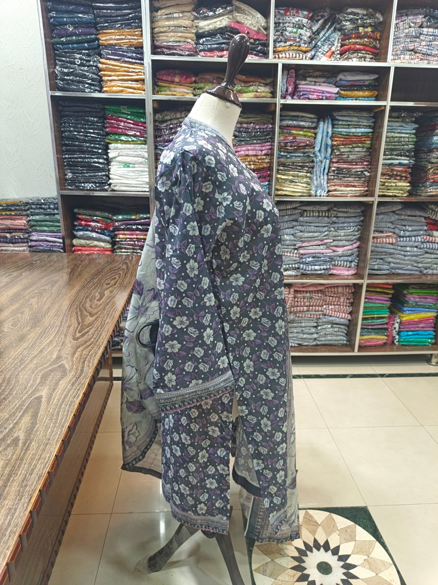 Binsaeed premium lawn stiched shalwar kameez 3pc grewt