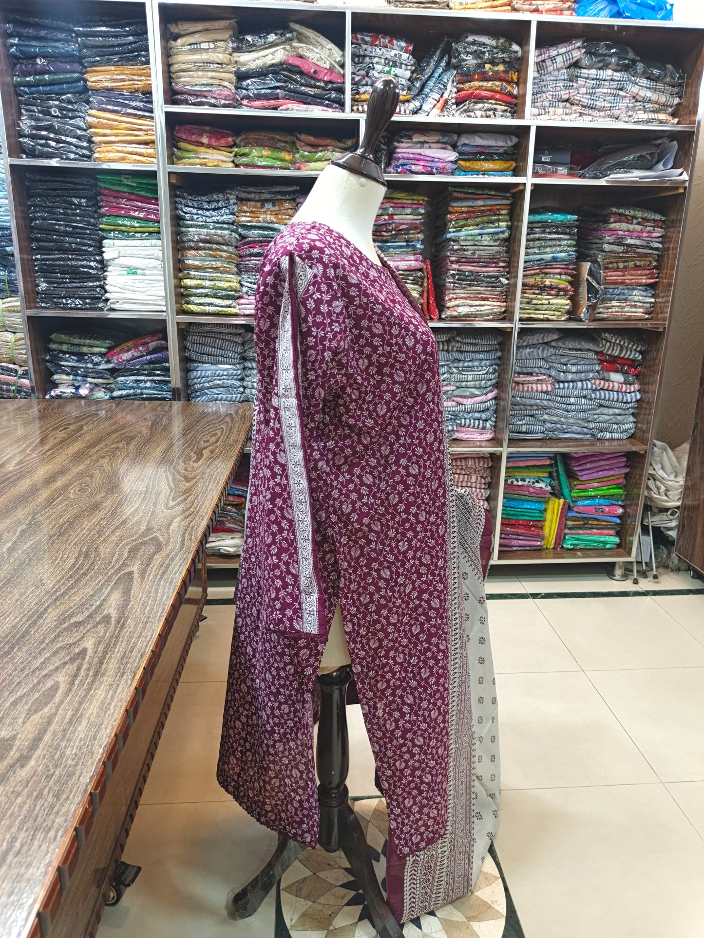 Binsaeed premium lawn stiched shirt trouser stiched 3pc Burg