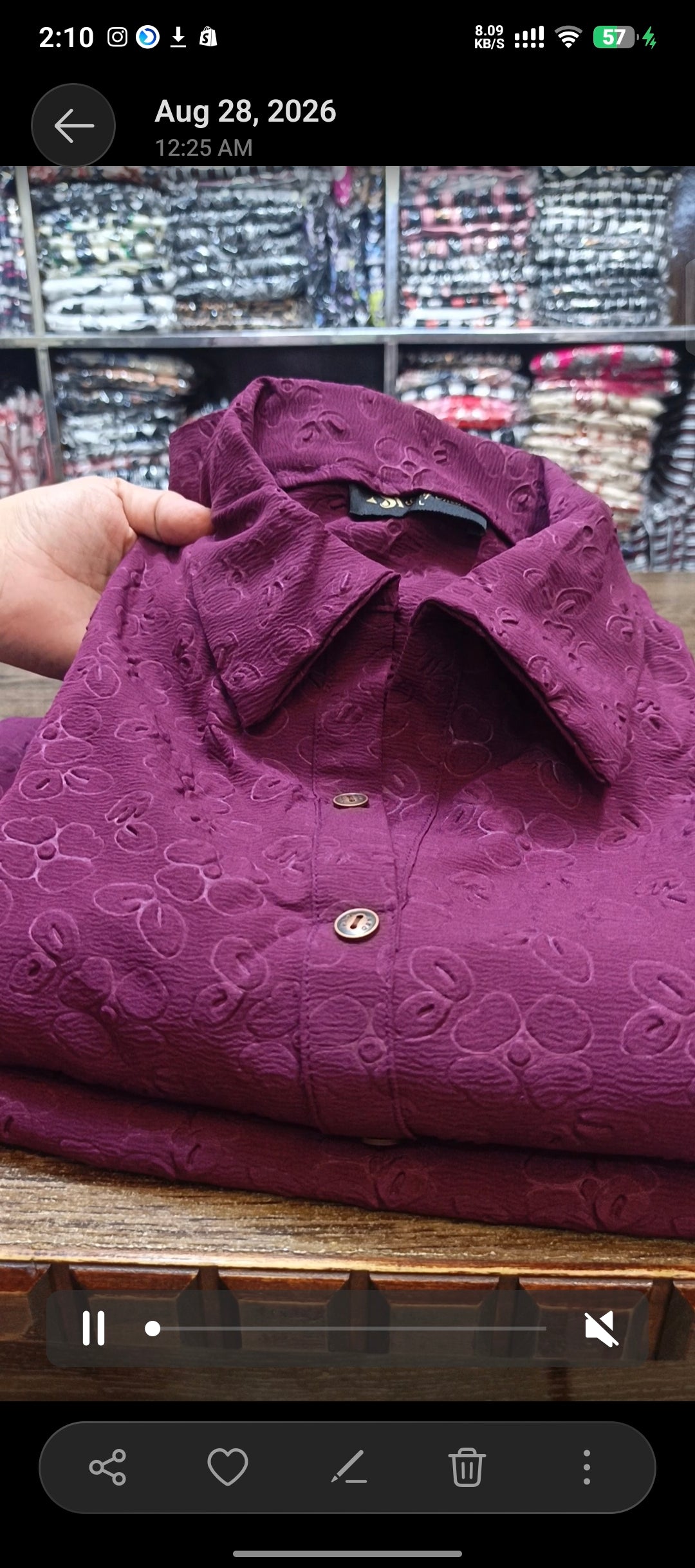 Embossed self jacquard shirt trouser 2pc plum